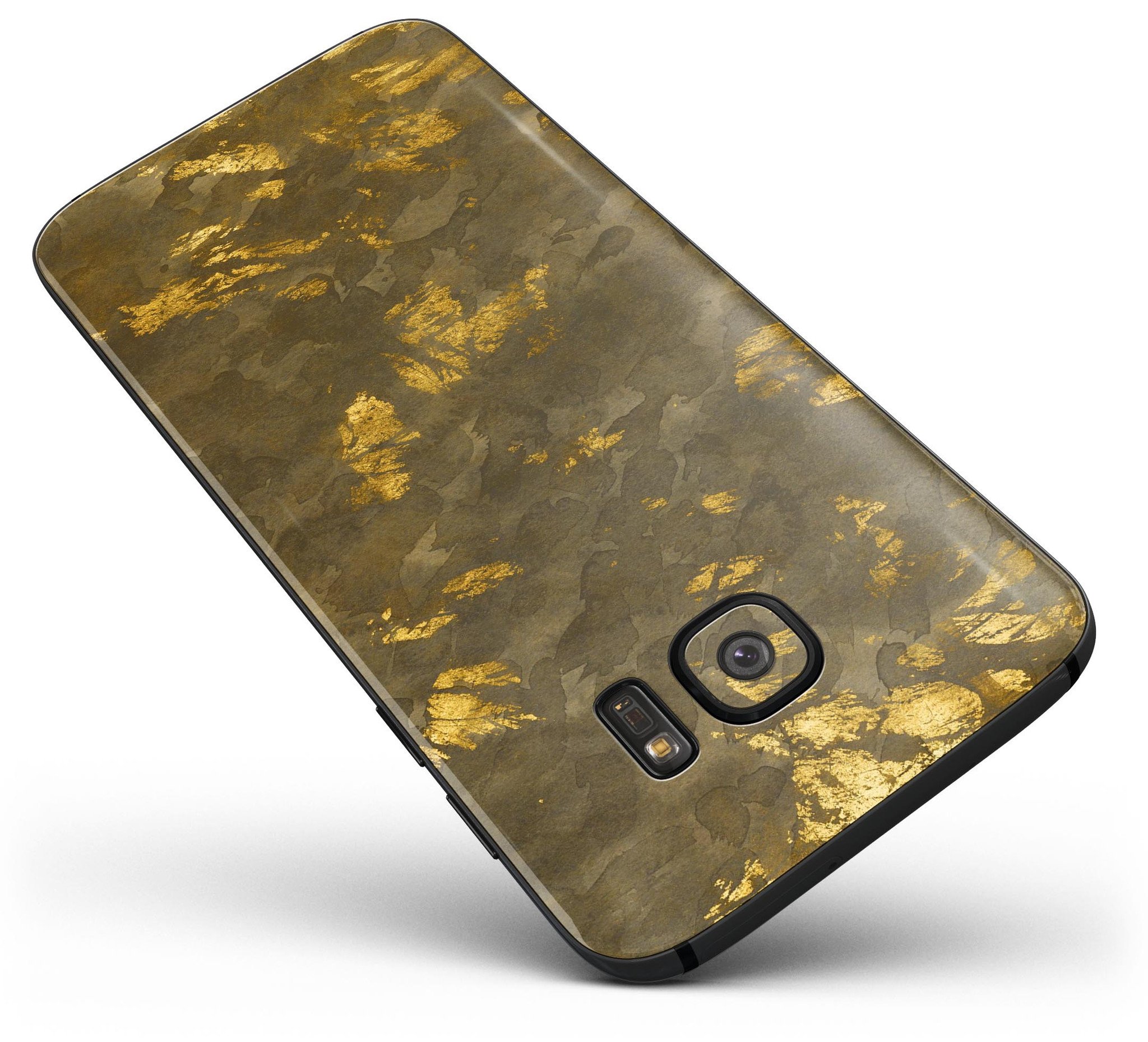 Dirt Covered Golden Plate Skin-Kit for Samsung Galaxy S7/S7 Edge, showcasing a stylish design with full-body coverage.