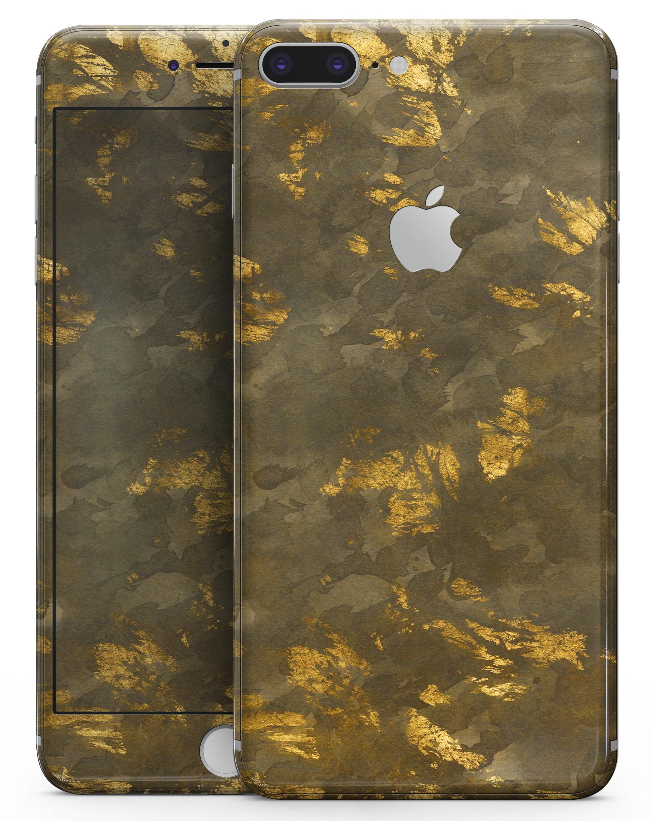 Dirt Covered Golden Plate skin for iPhone 8 and 8 Plus, showcasing a stylish design with a textured golden finish.