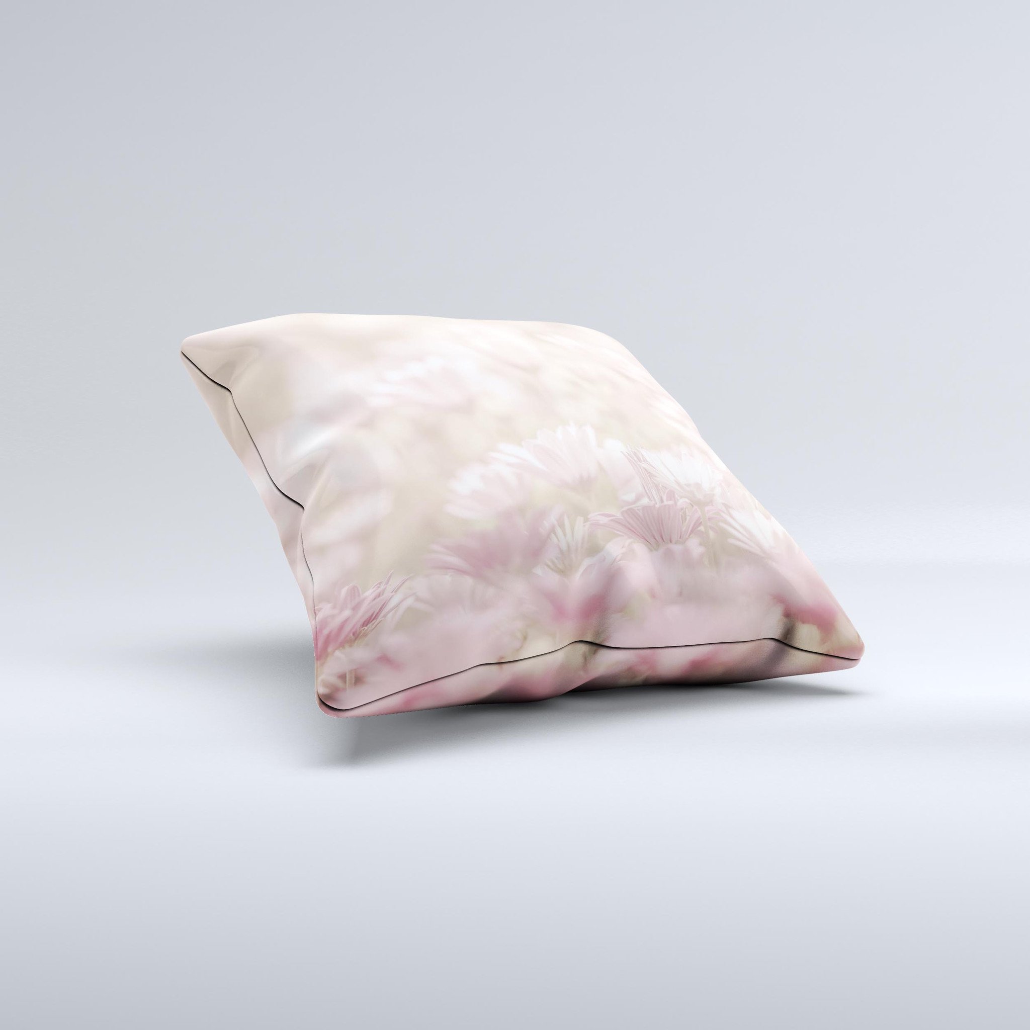 Distant Pink Flowerland Ink-Fuzed Decorative Throw Pillow featuring vibrant floral design, handmade in Virginia with high-quality materials.