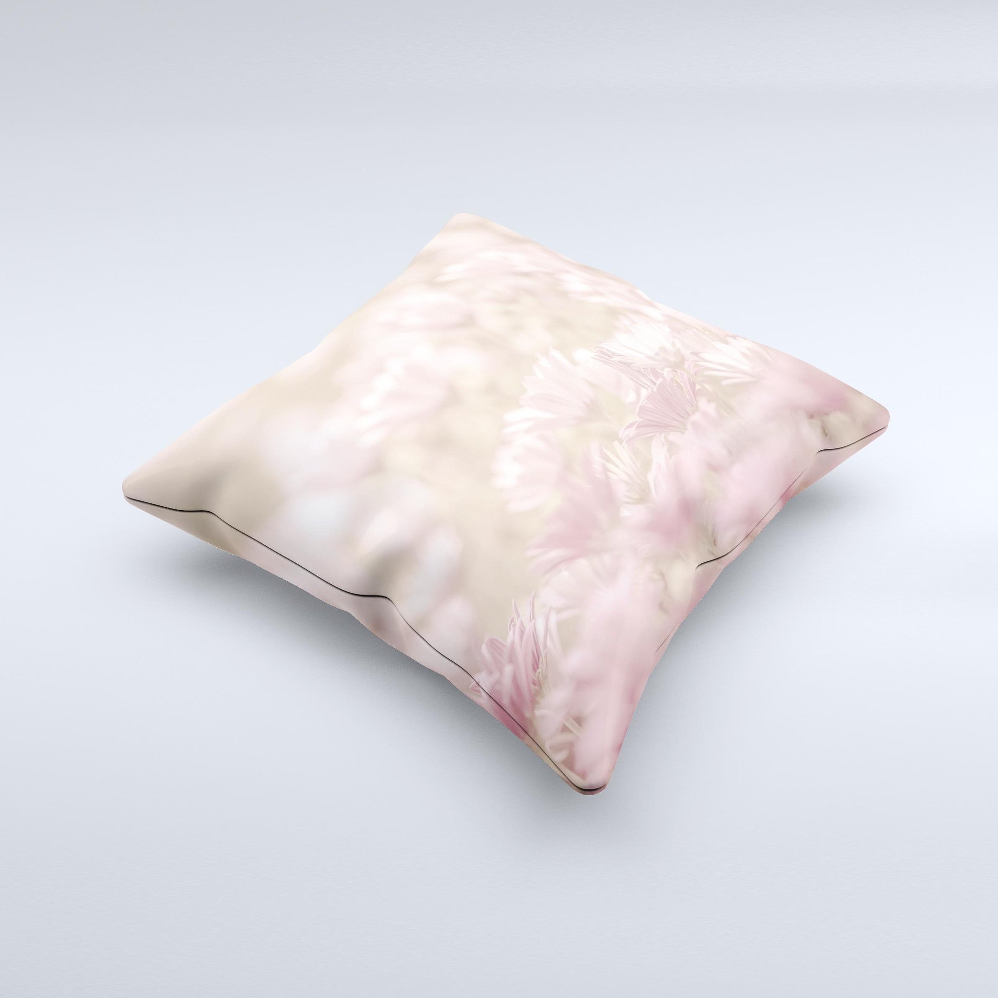 Distant Pink Flowerland Ink-Fuzed Decorative Throw Pillow featuring vibrant floral design, handmade in Virginia with high-quality materials.