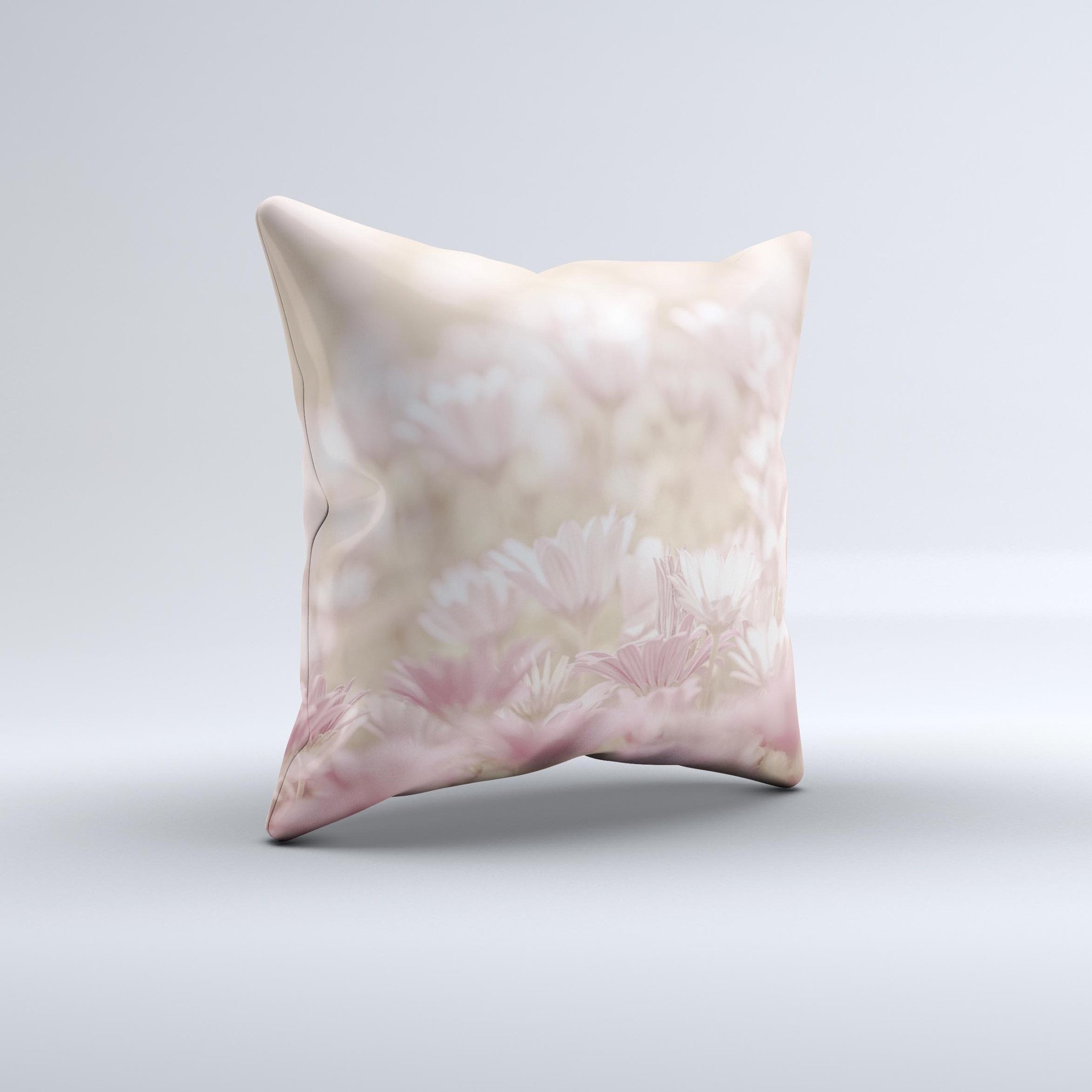 Distant Pink Flowerland Ink-Fuzed Decorative Throw Pillow featuring vibrant floral design, handmade in Virginia with high-quality materials.