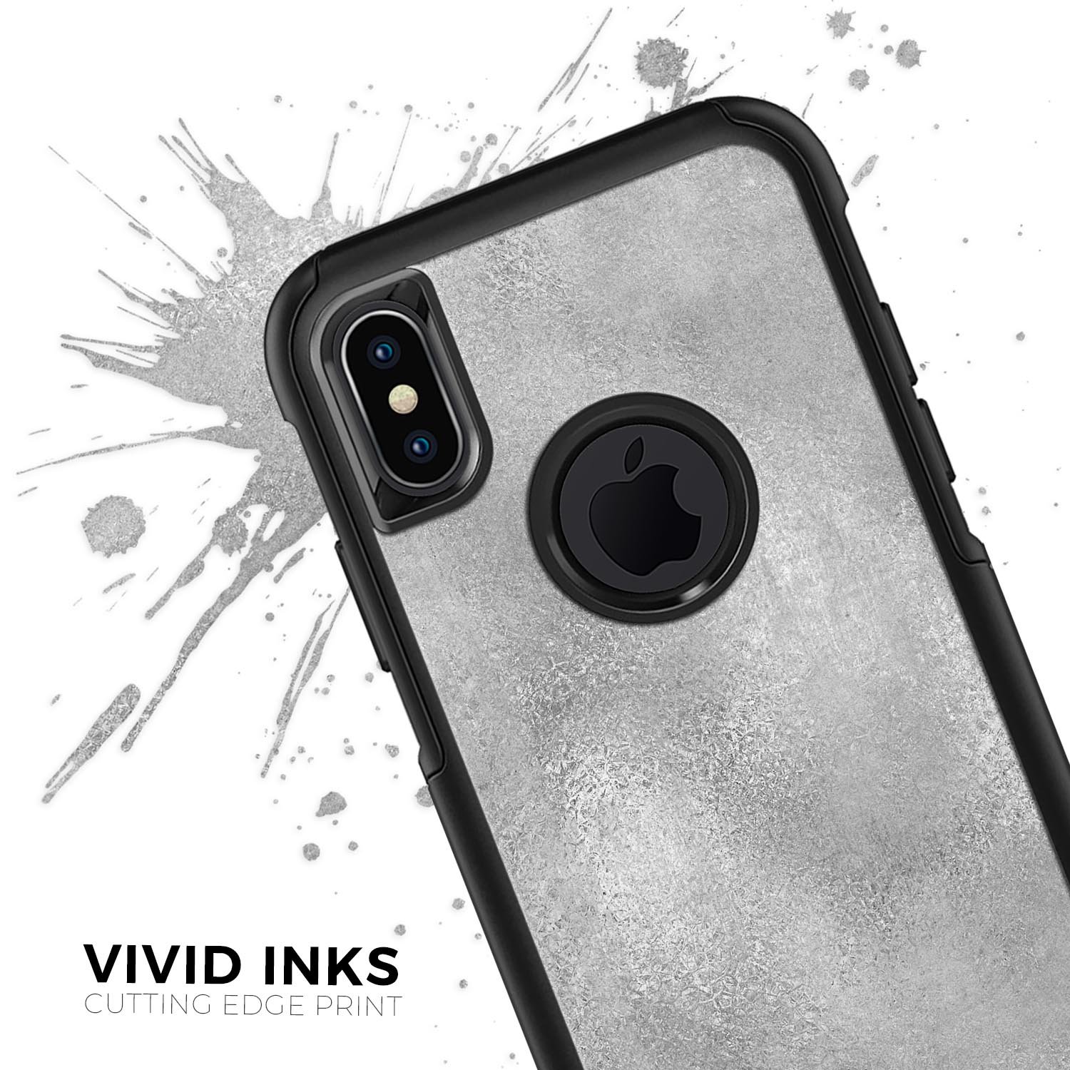 Distressed Silver Texture Skin Kit for iPhone OtterBox Cases, showcasing a stylish design with a textured silver finish.