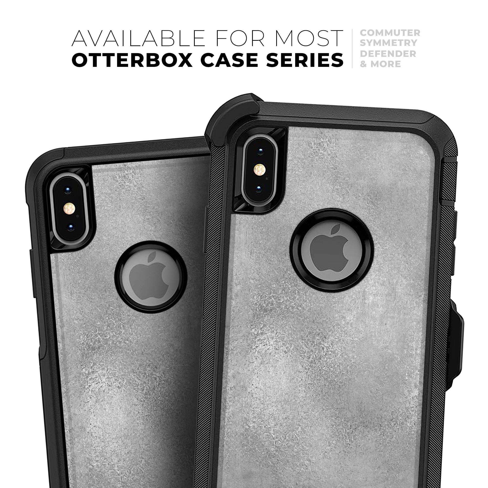 Distressed Silver Texture Skin Kit for iPhone OtterBox Cases, showcasing a stylish design with a textured silver finish.