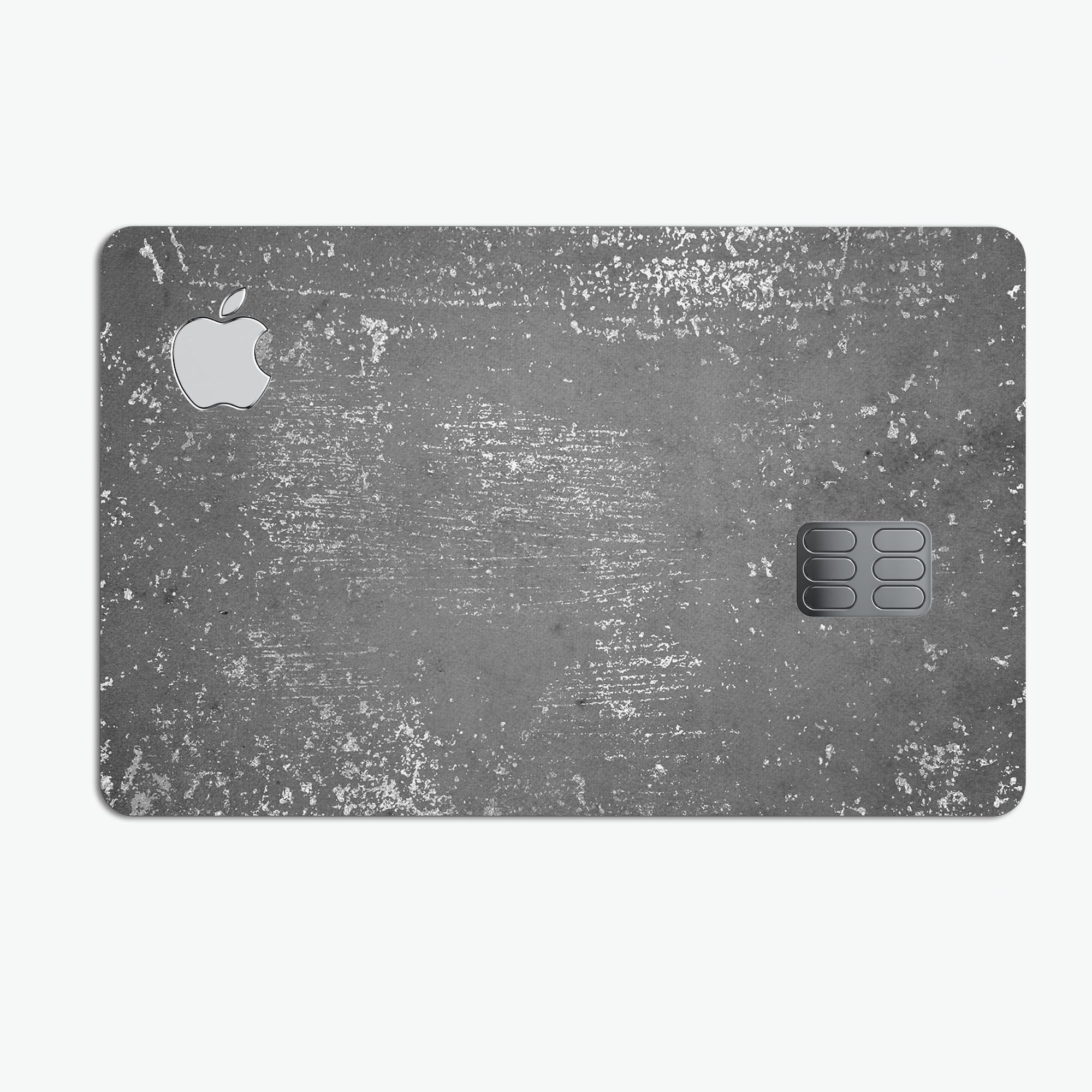 Distressed Silver Texture skin kit for Apple Card, showcasing premium vinyl design and protective features.