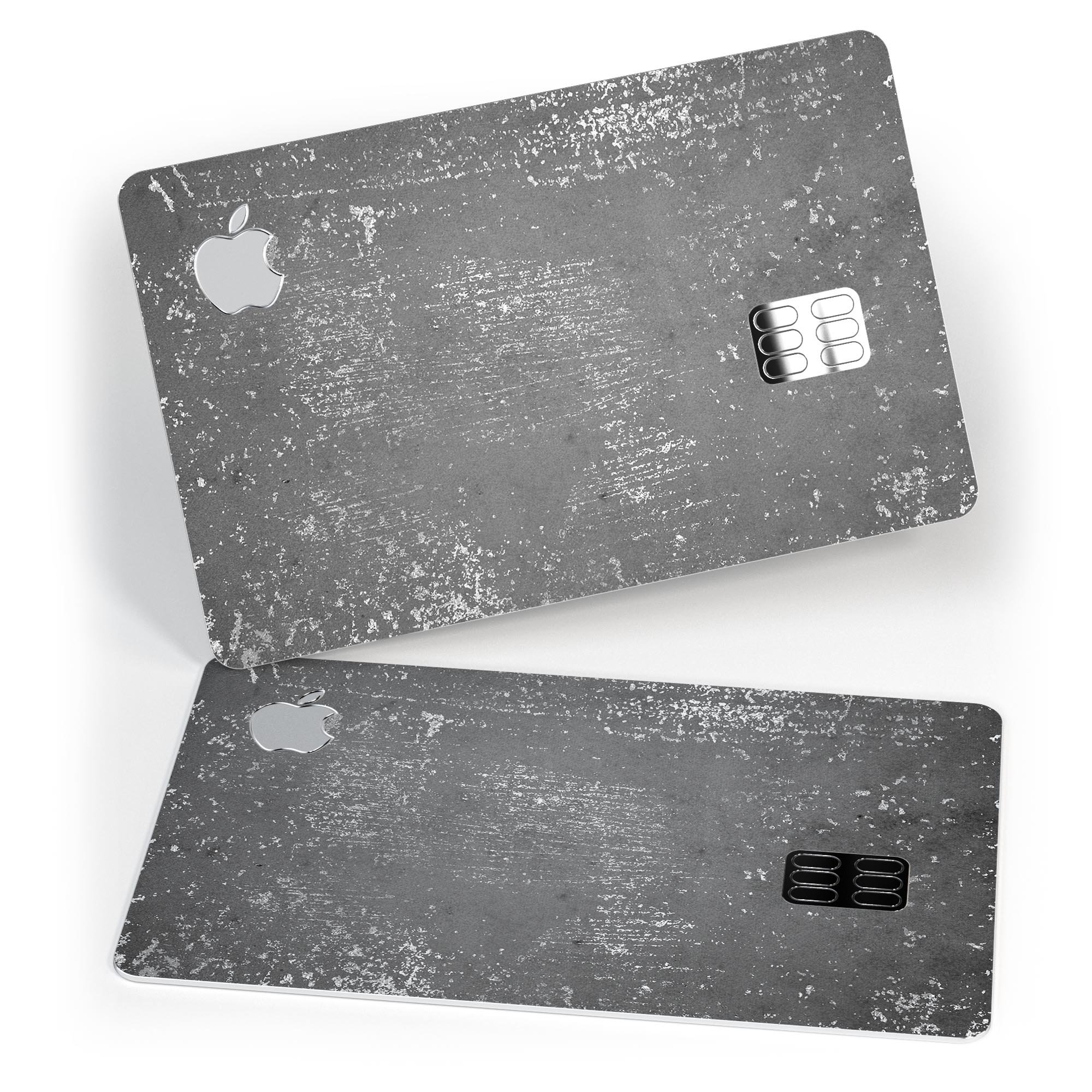 Distressed Silver Texture skin kit for Apple Card, showcasing premium vinyl design and protective features.