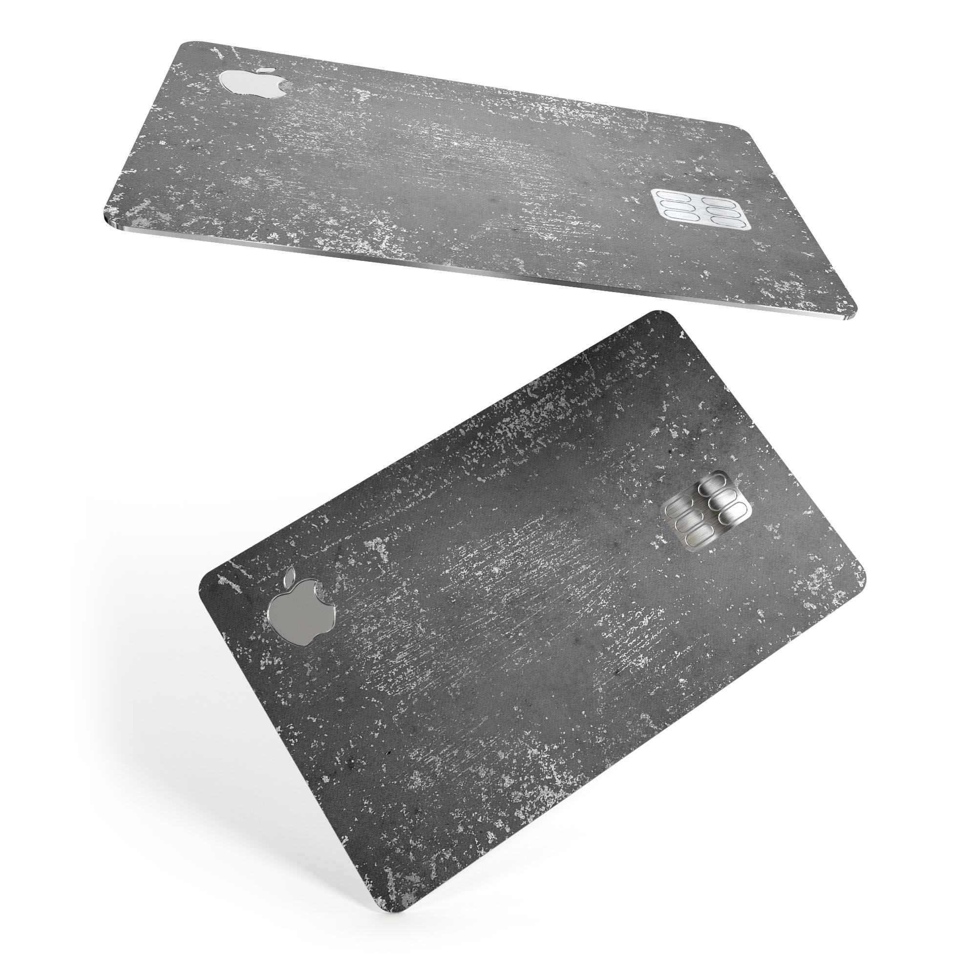 Distressed Silver Texture skin kit for Apple Card, showcasing premium vinyl design and protective features.