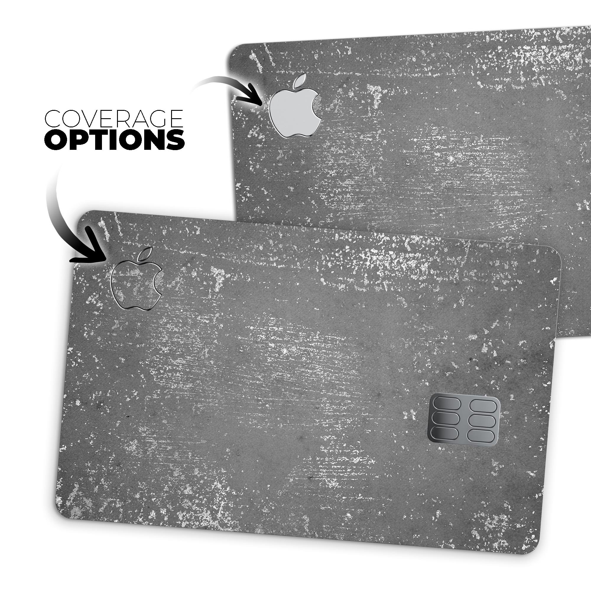 Distressed Silver Texture skin kit for Apple Card, showcasing premium vinyl design and protective features.