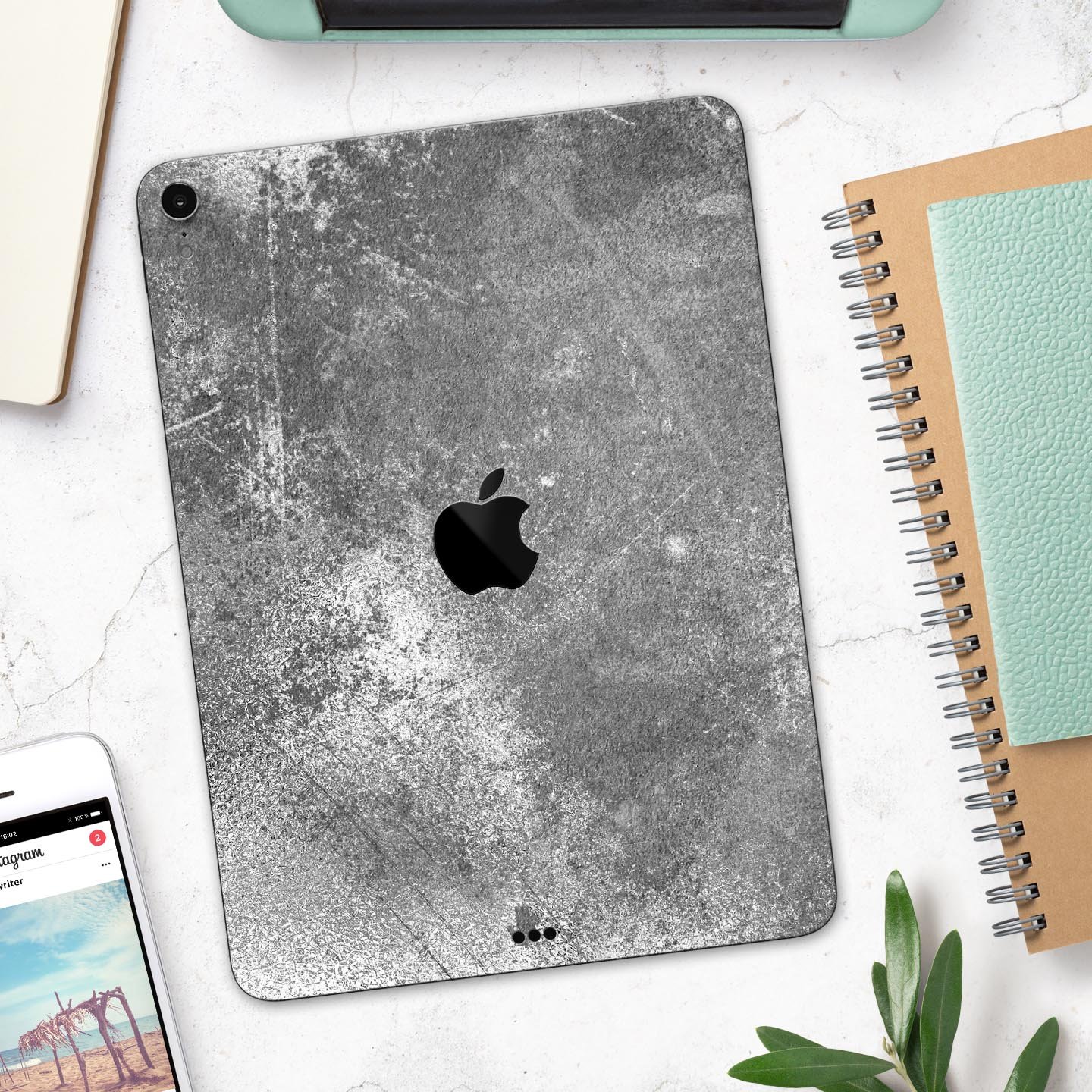 Distressed Silver Texture skin decal for Apple iPad, showcasing a sleek design and premium finish.