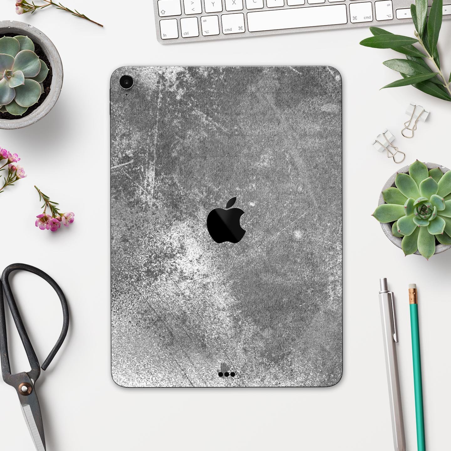 Distressed Silver Texture skin decal for Apple iPad, showcasing a sleek design and premium finish.