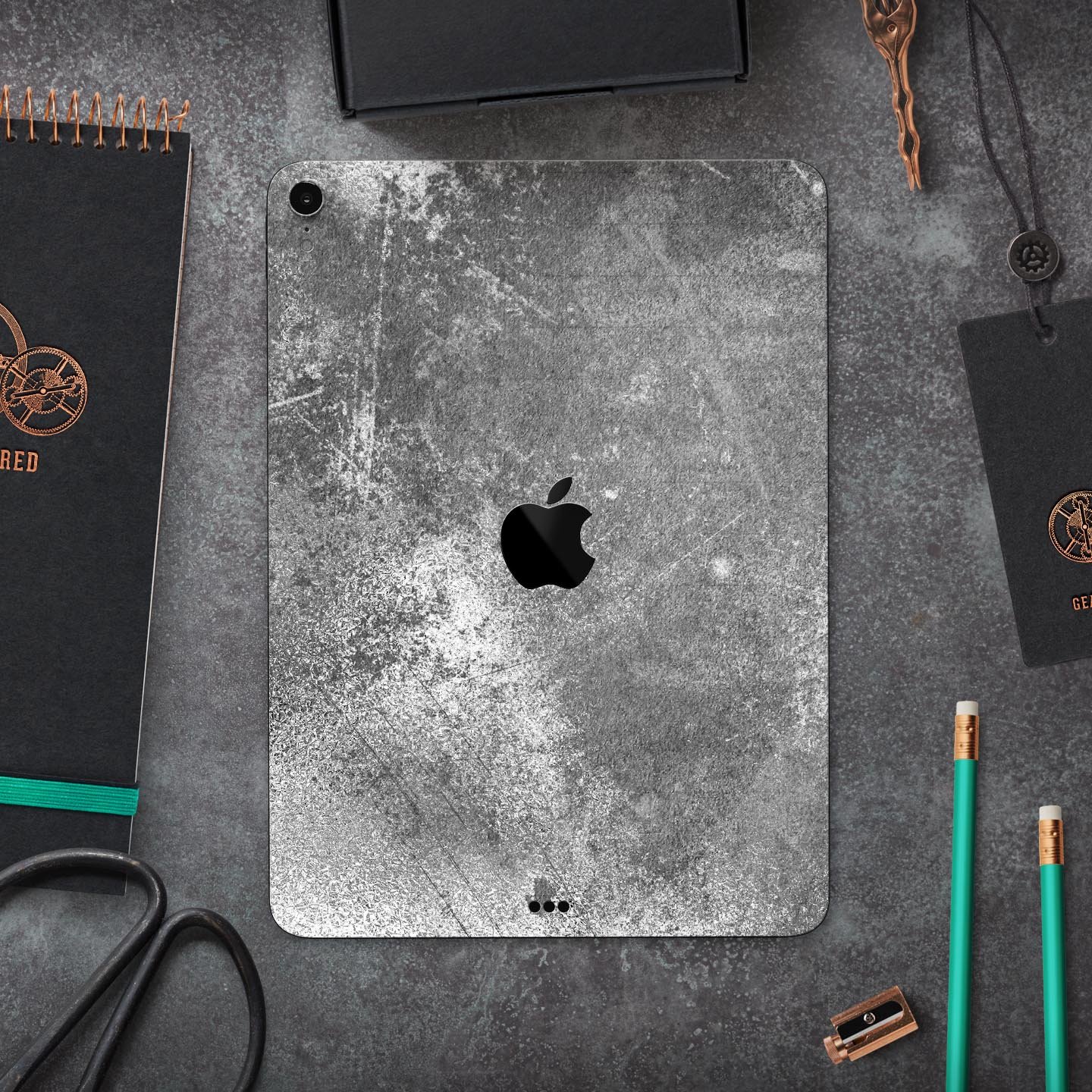 Distressed Silver Texture skin decal for Apple iPad, showcasing a sleek design and premium finish.