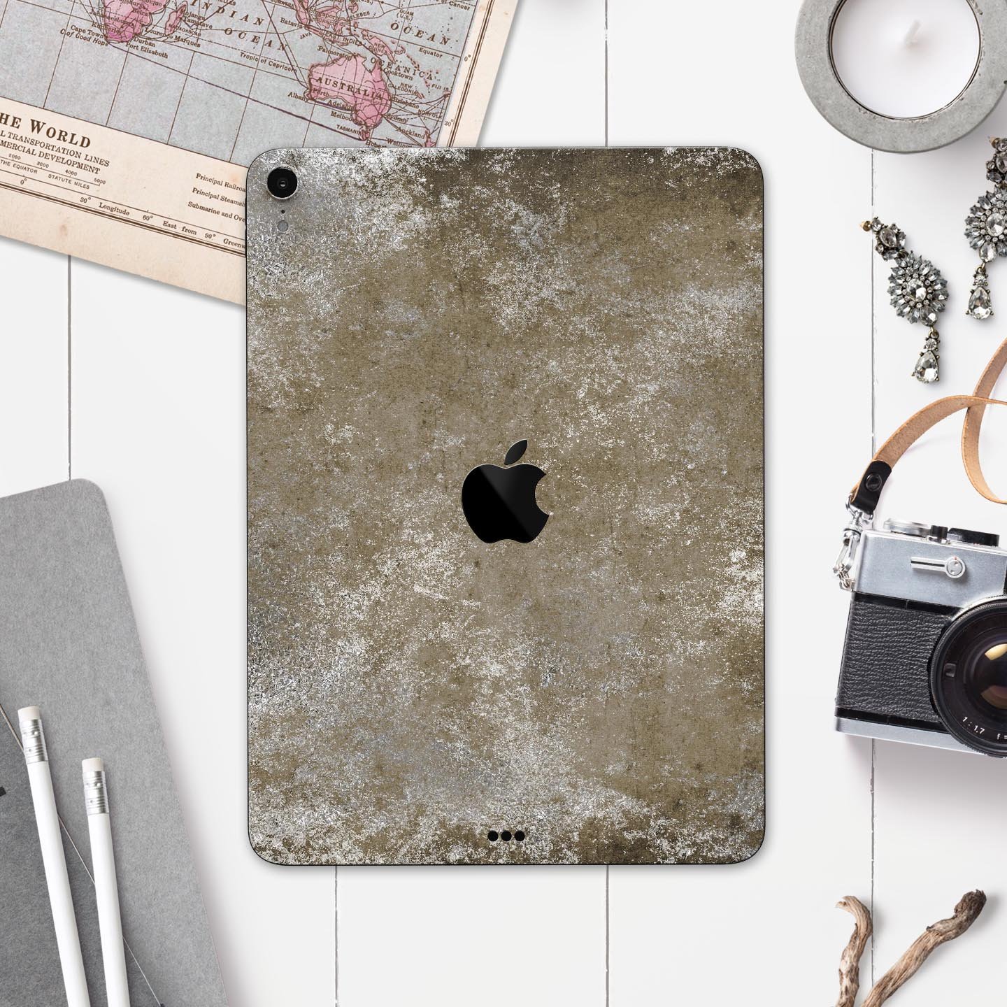 Distressed Silver Texture skin decal for Apple iPad, showcasing a sleek design with a textured finish for enhanced grip and style.