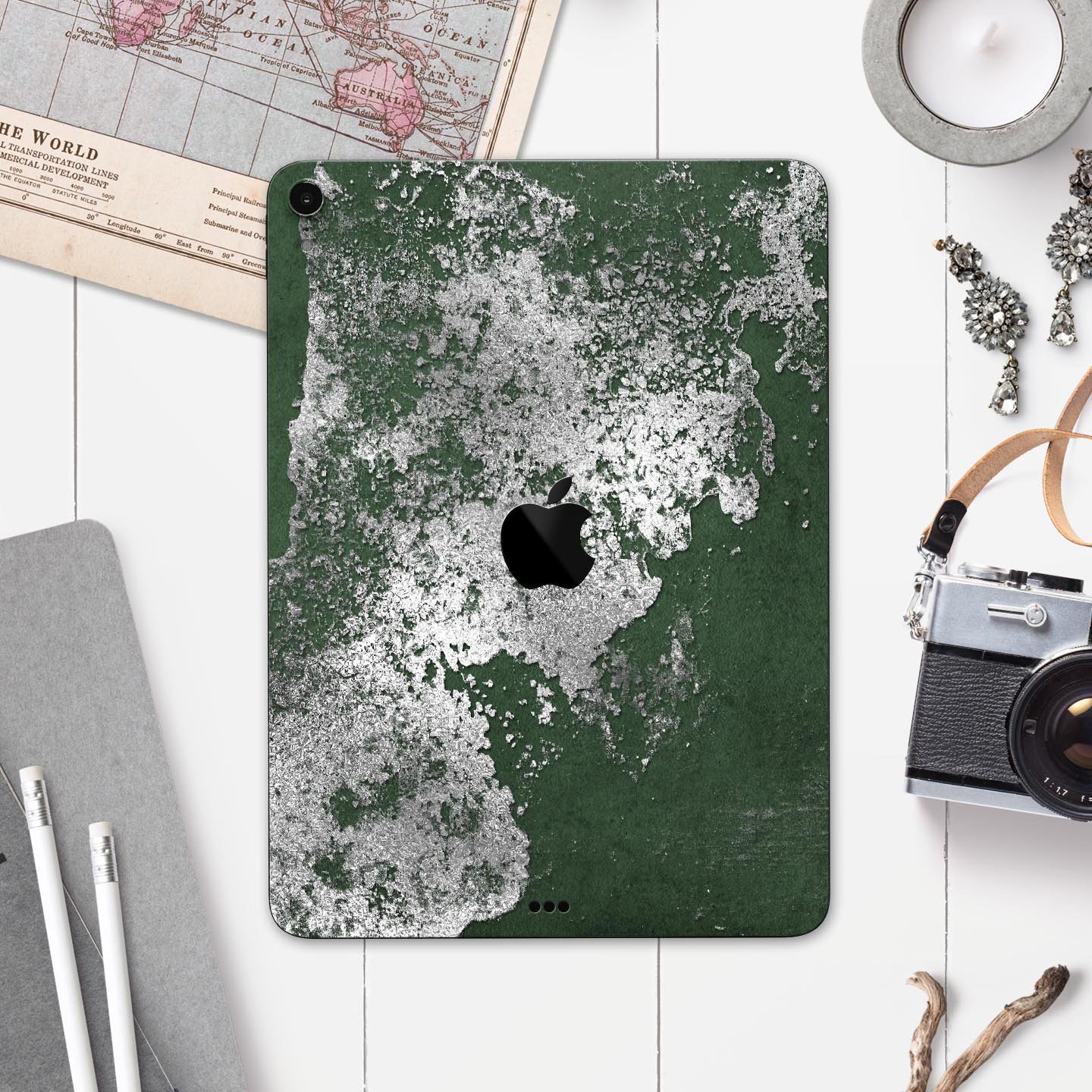 Distressed Silver Texture skin decal for Apple iPad, showcasing a sleek design and premium finish.