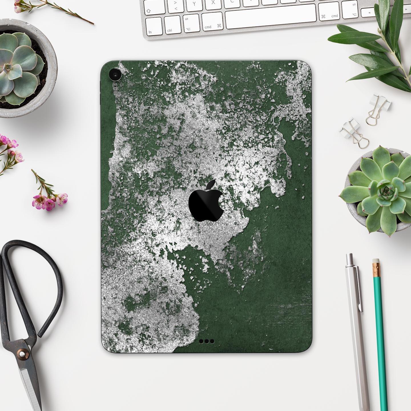 Distressed Silver Texture skin decal for Apple iPad, showcasing a sleek design and premium finish.