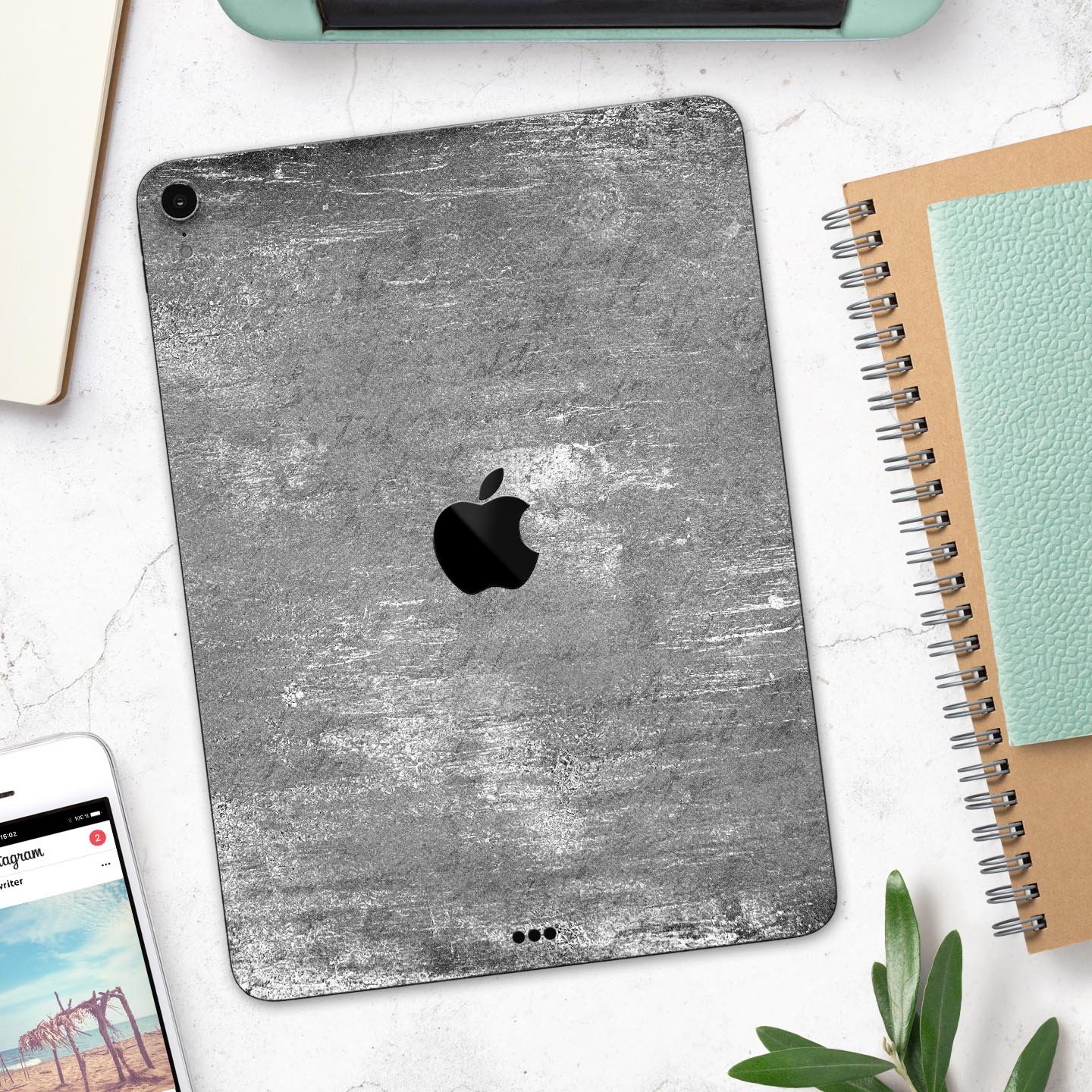 Distressed Silver Texture skin decal for Apple iPad, showcasing a sleek design and premium finish.