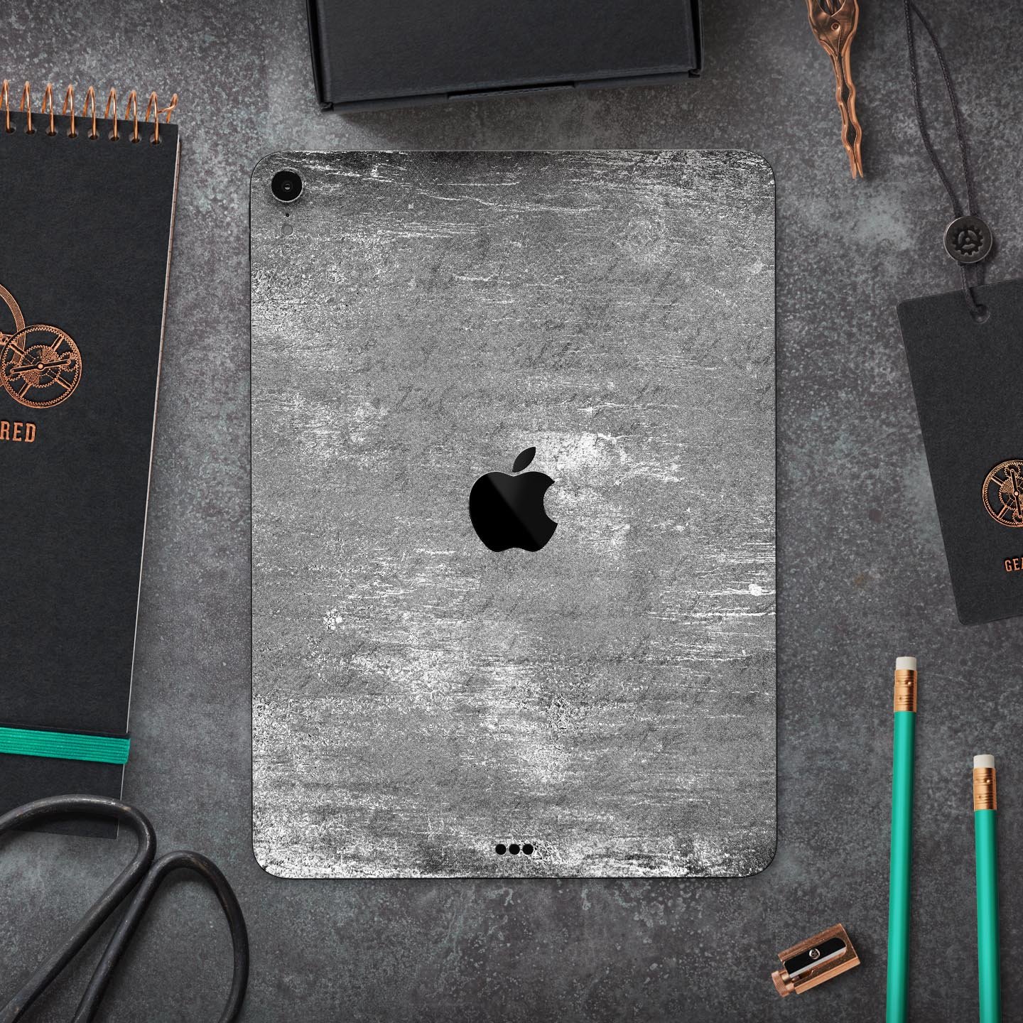 Distressed Silver Texture skin decal for Apple iPad, showcasing a sleek design and premium finish.