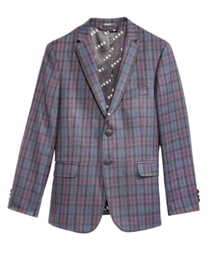 DKNY Big Boys Plaid-Print Jacket featuring classic notched lapels and tailored silhouette in a stylish plaid design.