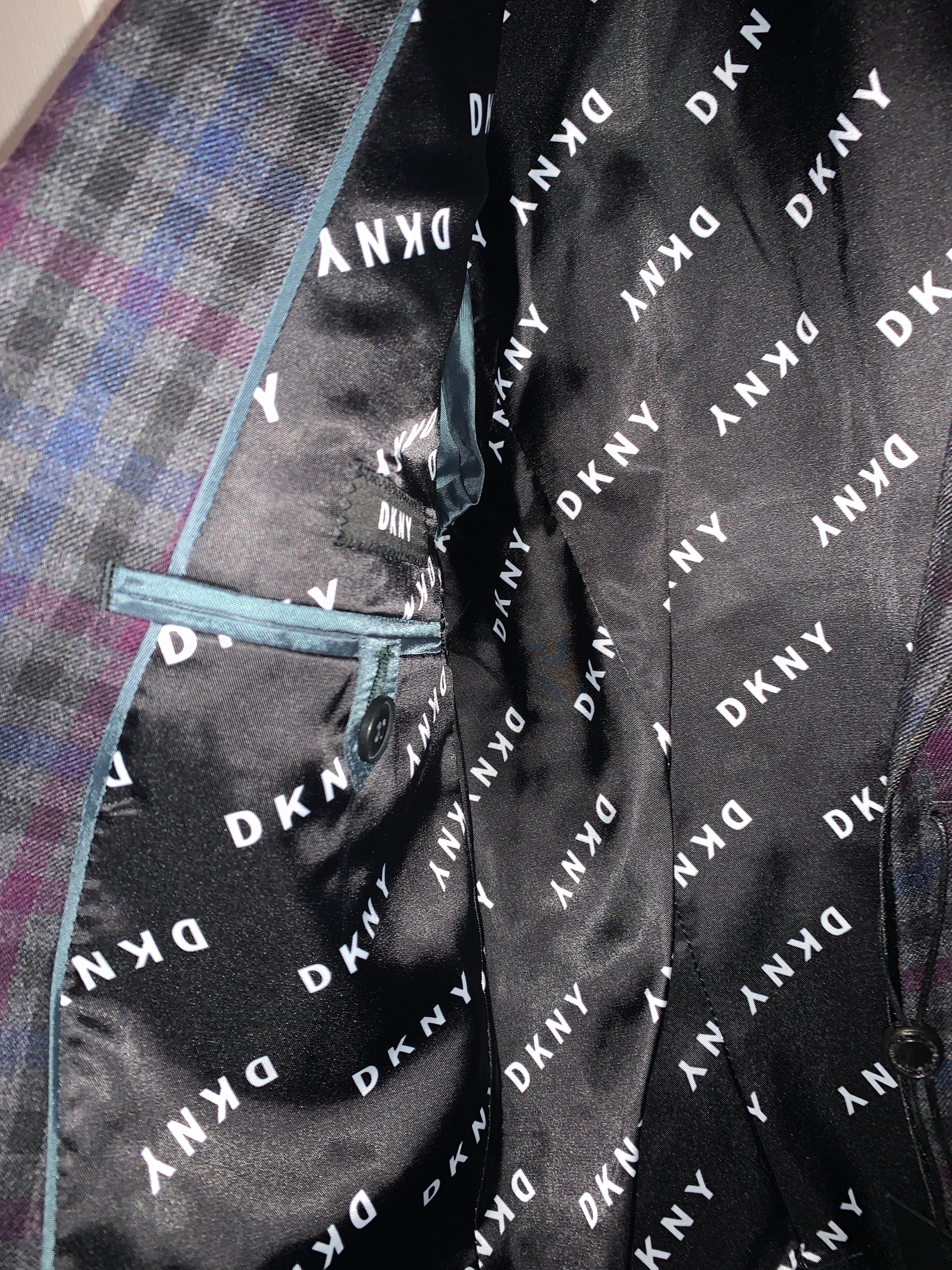 DKNY Big Boys Plaid-Print Jacket featuring classic notched lapels and tailored silhouette in a stylish plaid design.