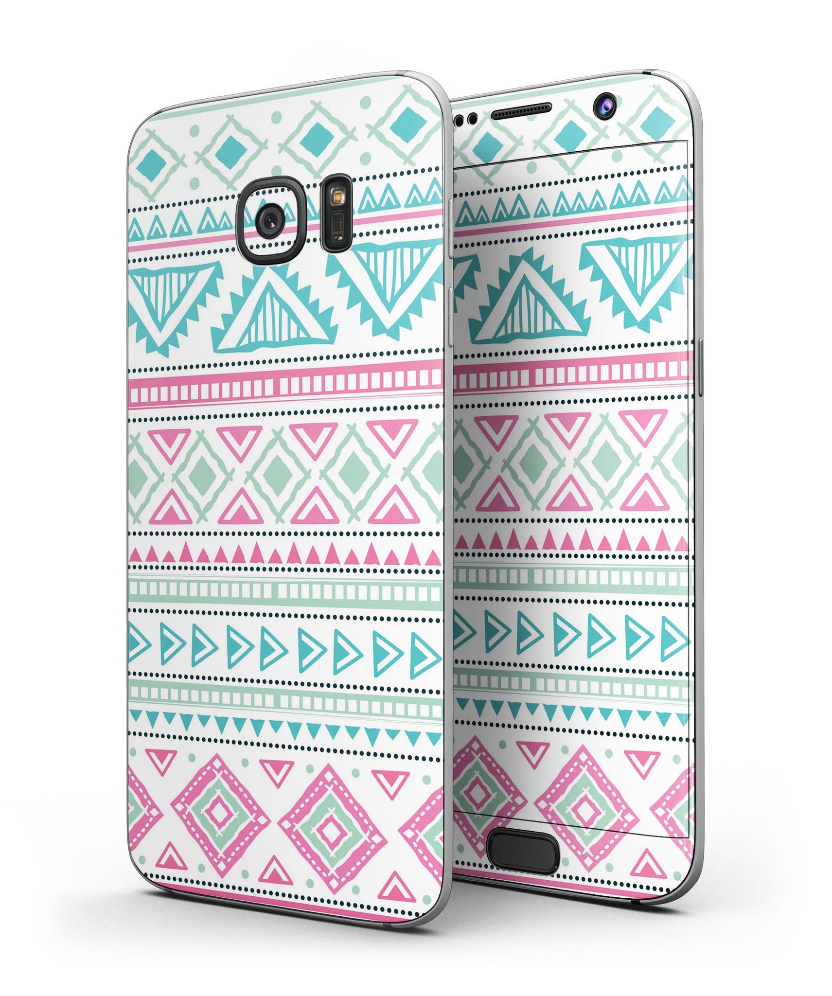 Doodle Aztec Pattern skin kit for Samsung Galaxy S7, showcasing vibrant colors and intricate designs on a sleek device.