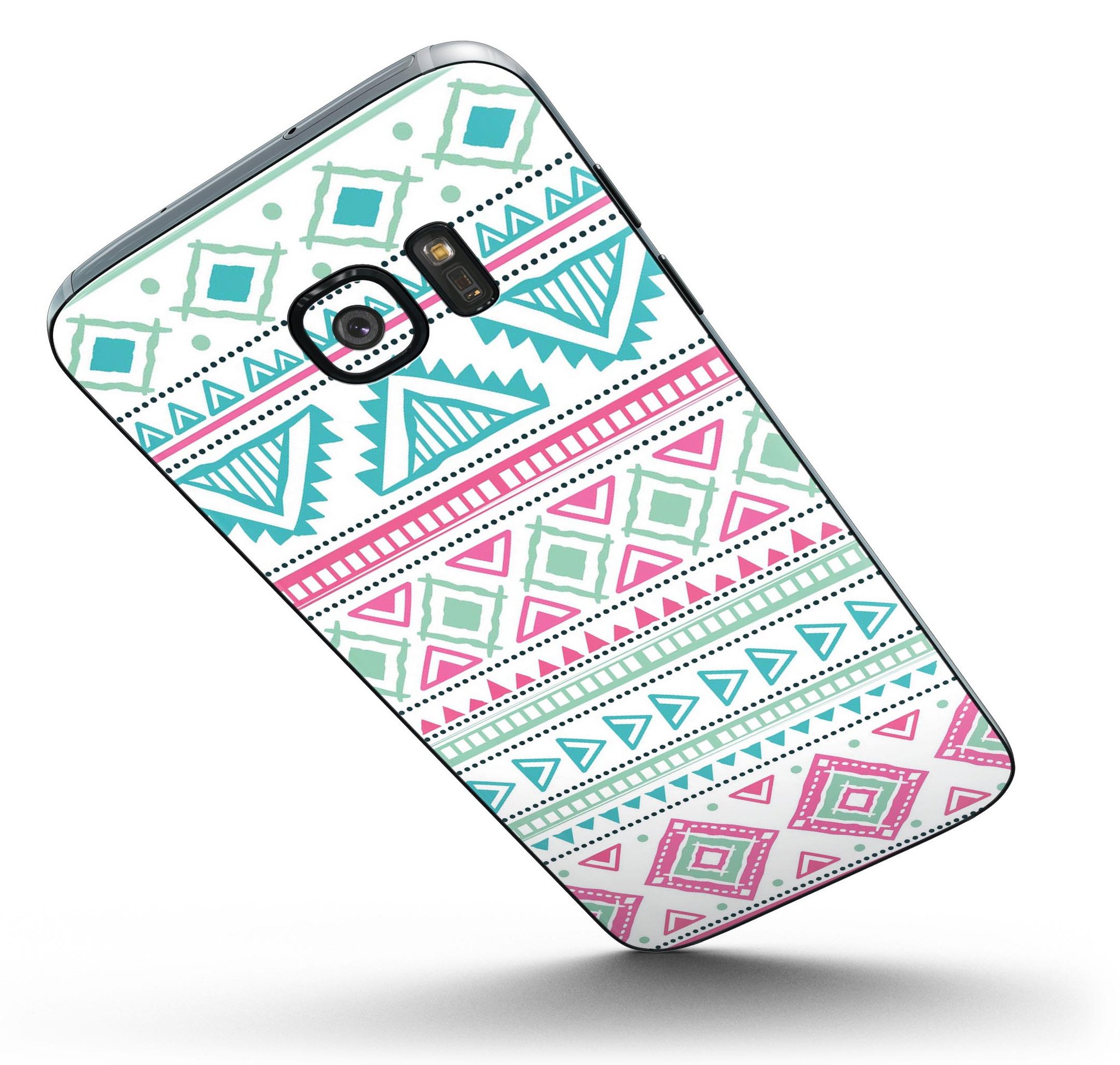 Doodle Aztec Pattern skin kit for Samsung Galaxy S7, showcasing vibrant colors and intricate designs on a sleek device.