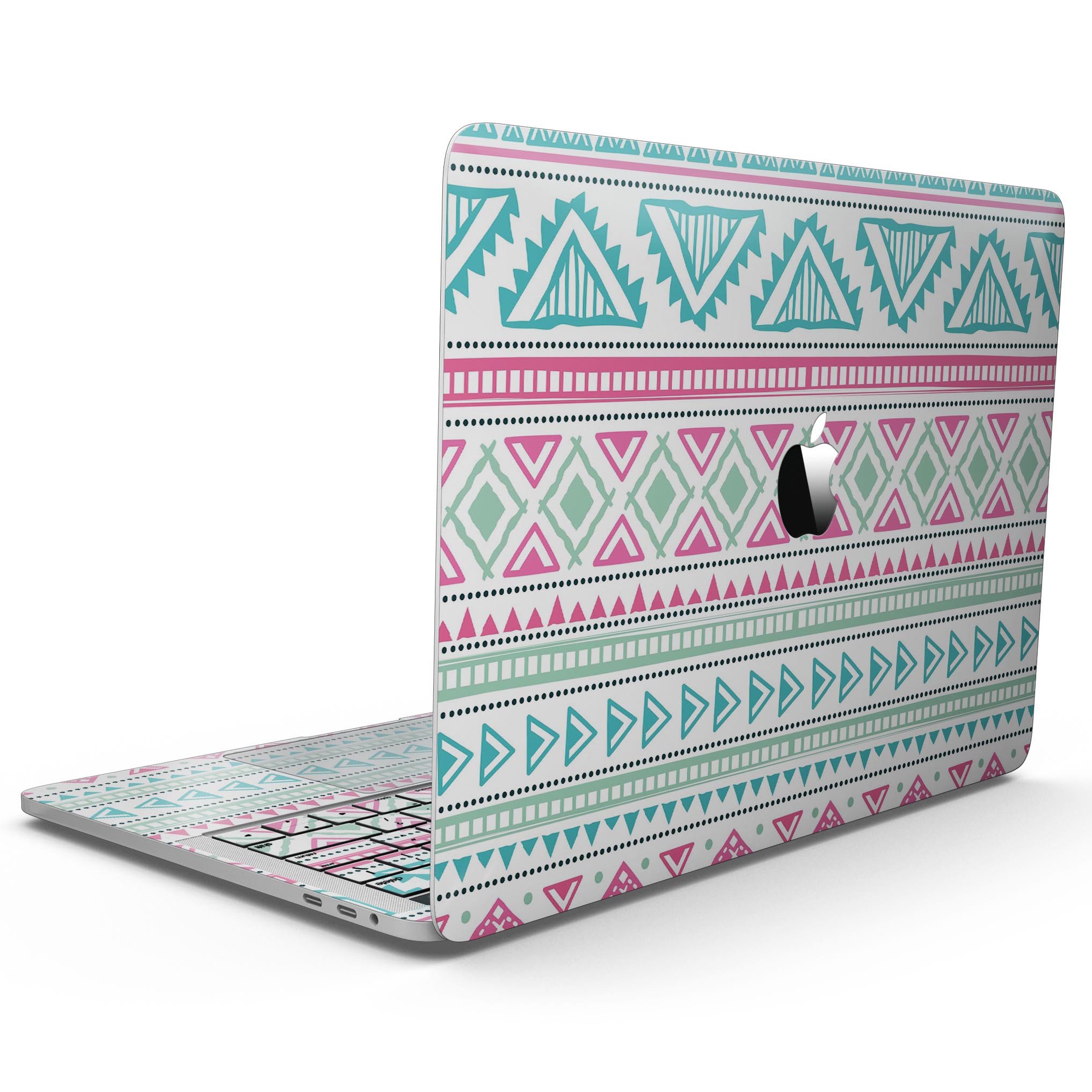 Doodle Aztec Pattern skin kit for MacBook Pro with Touch Bar, showcasing vibrant colors and intricate design.