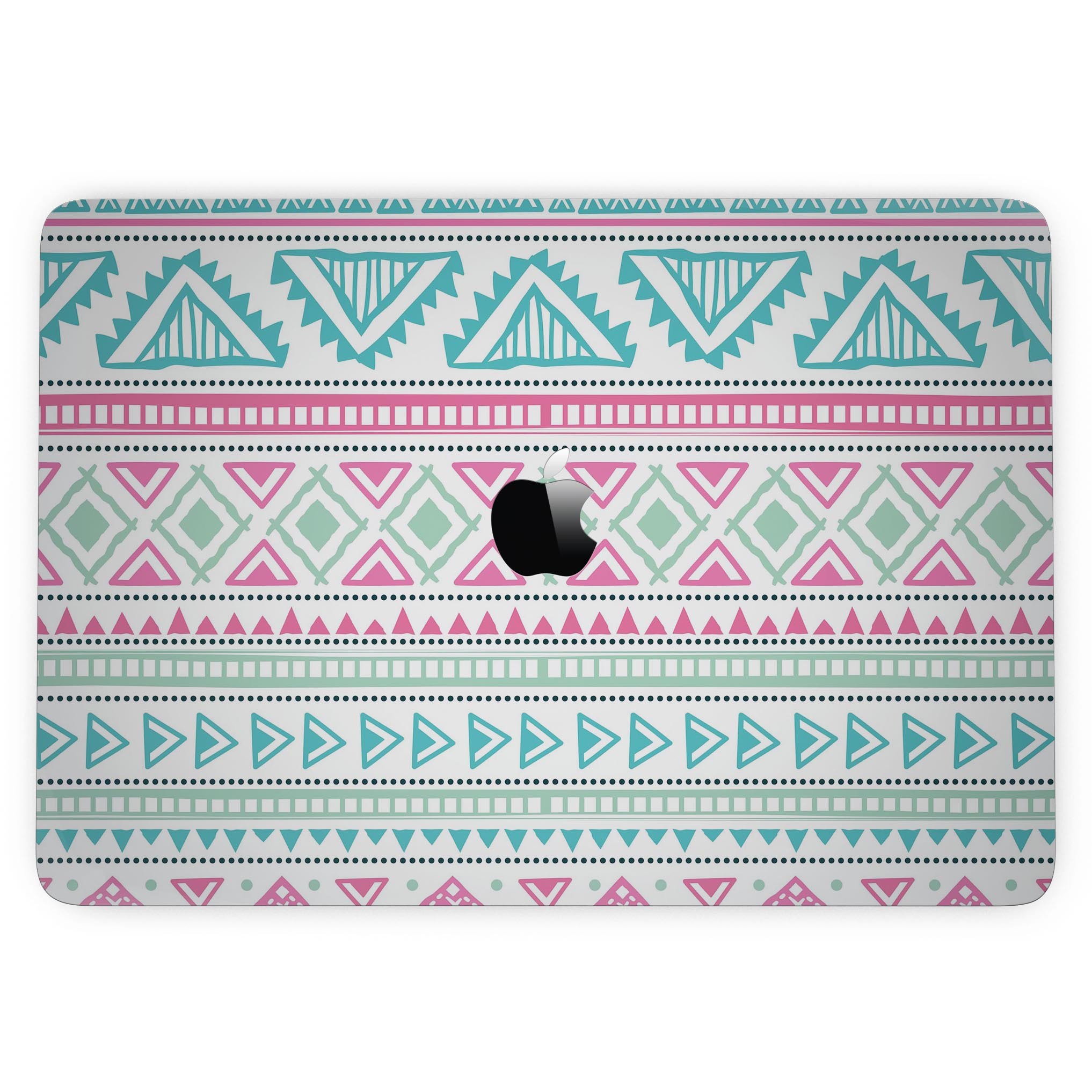 Doodle Aztec Pattern skin kit for MacBook Pro with Touch Bar, showcasing vibrant colors and intricate design.