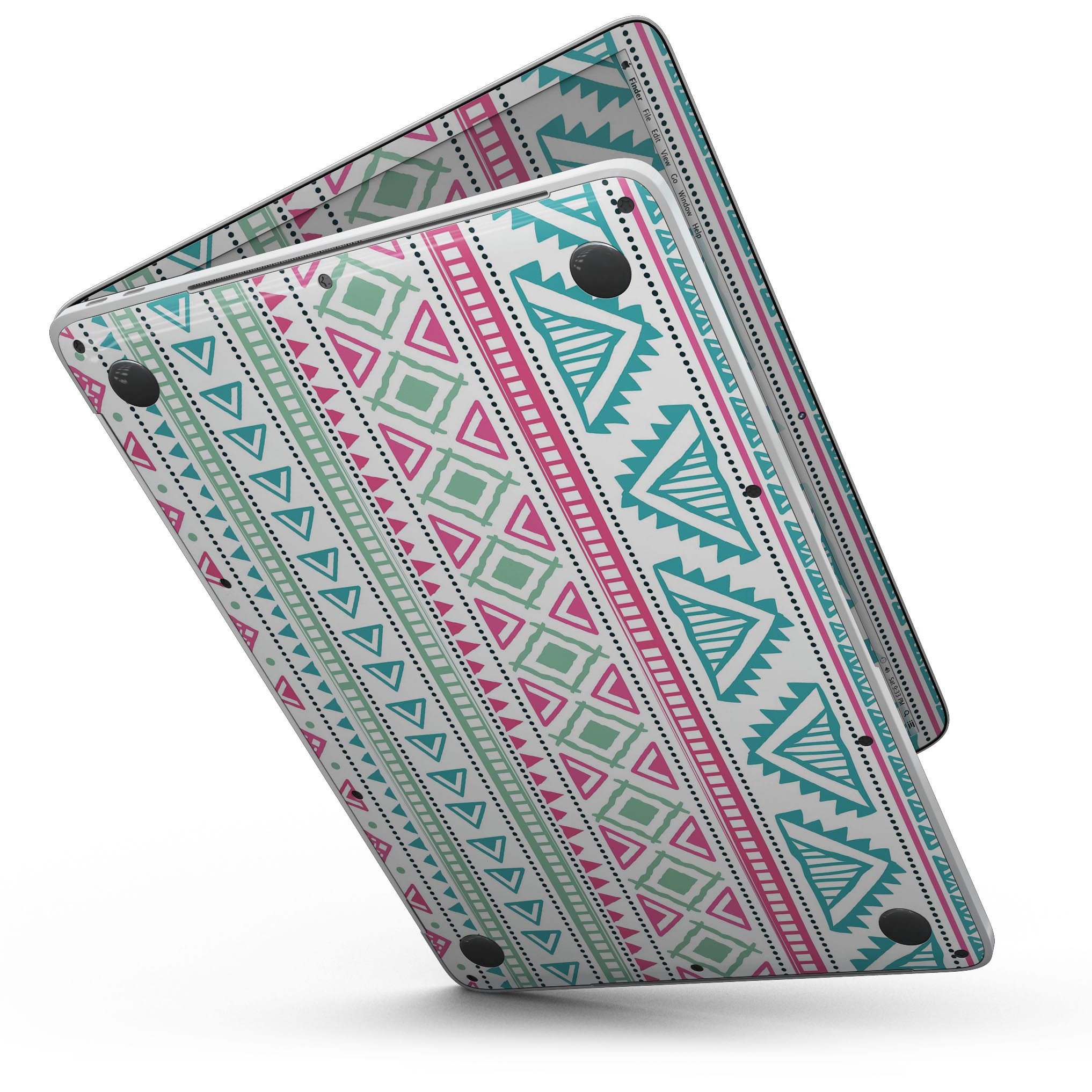 Doodle Aztec Pattern skin kit for MacBook Pro with Touch Bar, showcasing vibrant colors and intricate design.