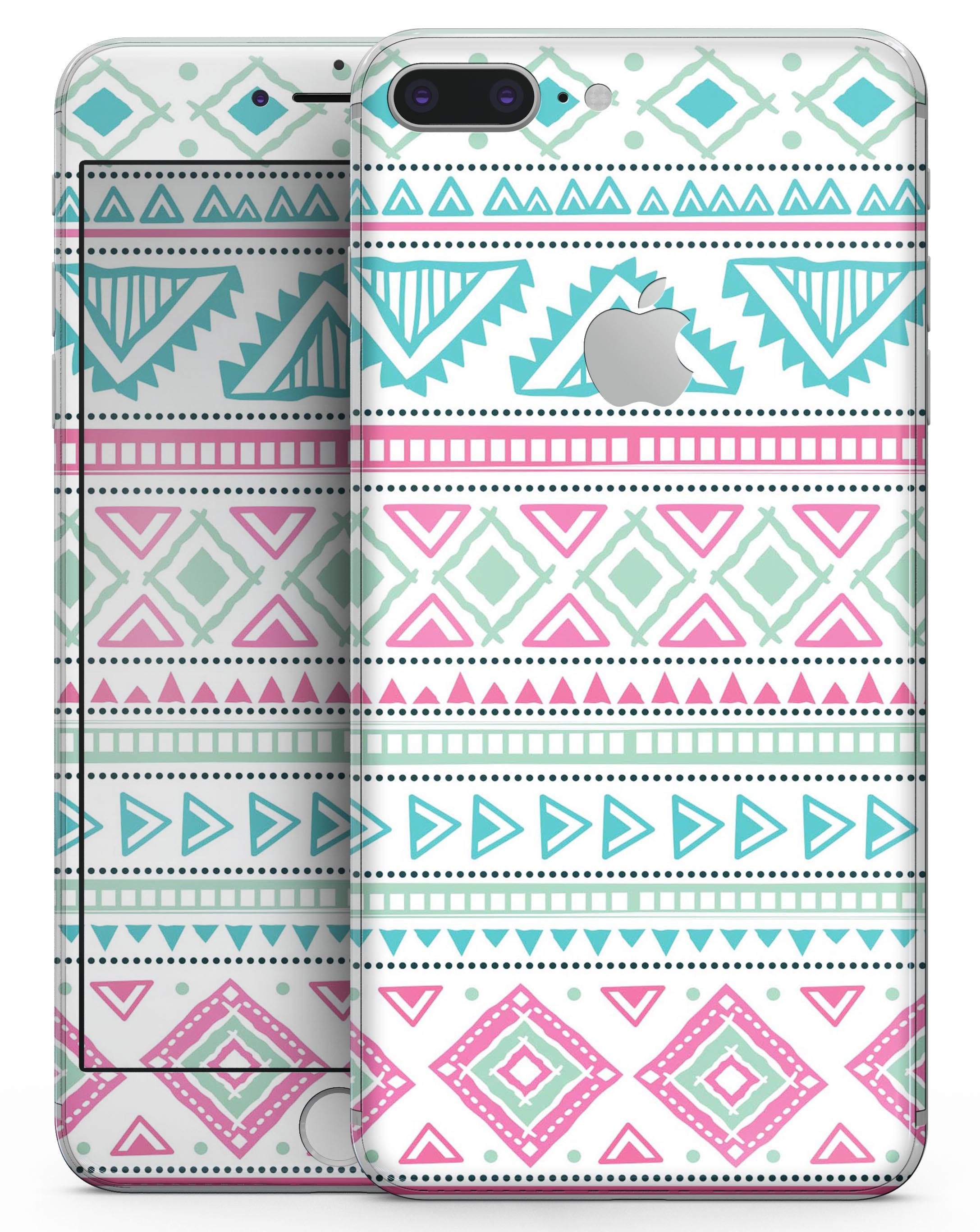 Doodle Aztec Pattern Skin-kit for iPhone 8 or 8 Plus, showcasing vibrant colors and intricate design on a sleek device.