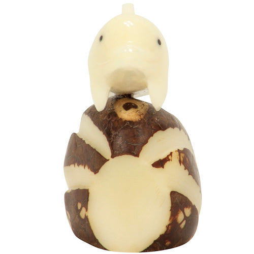 Hand-carved Dolphin Tagua Nut Figurine from Ecuador, showcasing intricate details and natural colors, symbolizing eco-friendliness.