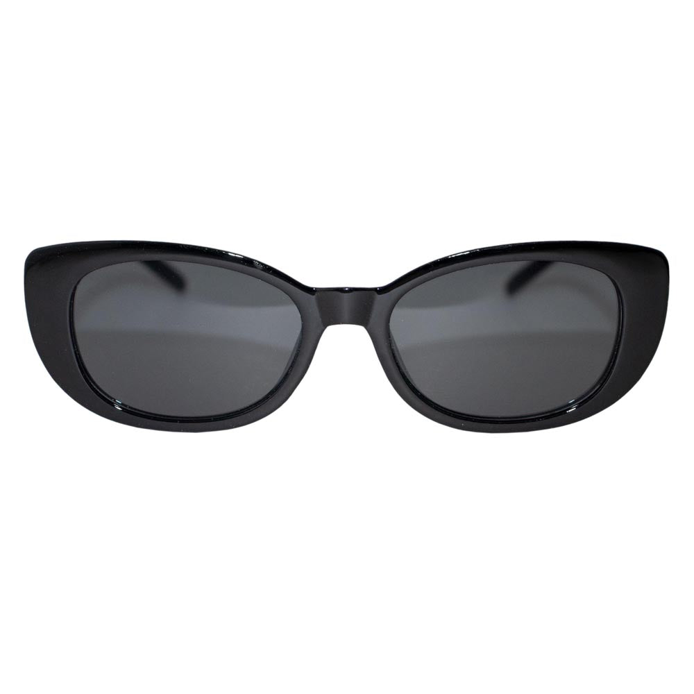 Dolly polarized sunglasses featuring a petite feminine frame in black/rose color with glare-reducing lenses.