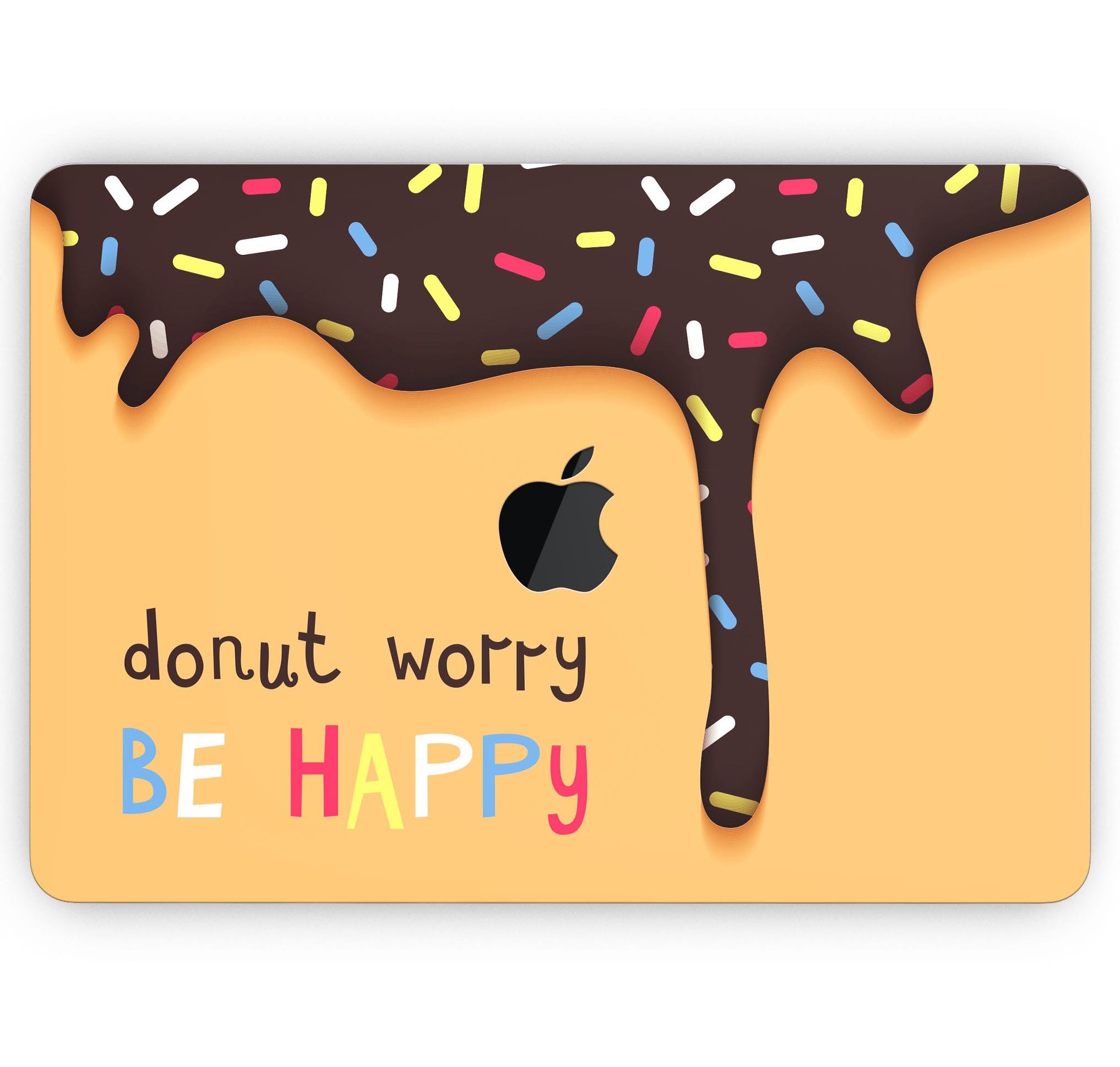 Donut Worry Be Happy skin decal wrap kit for Apple MacBook, showcasing vibrant design and premium vinyl material.