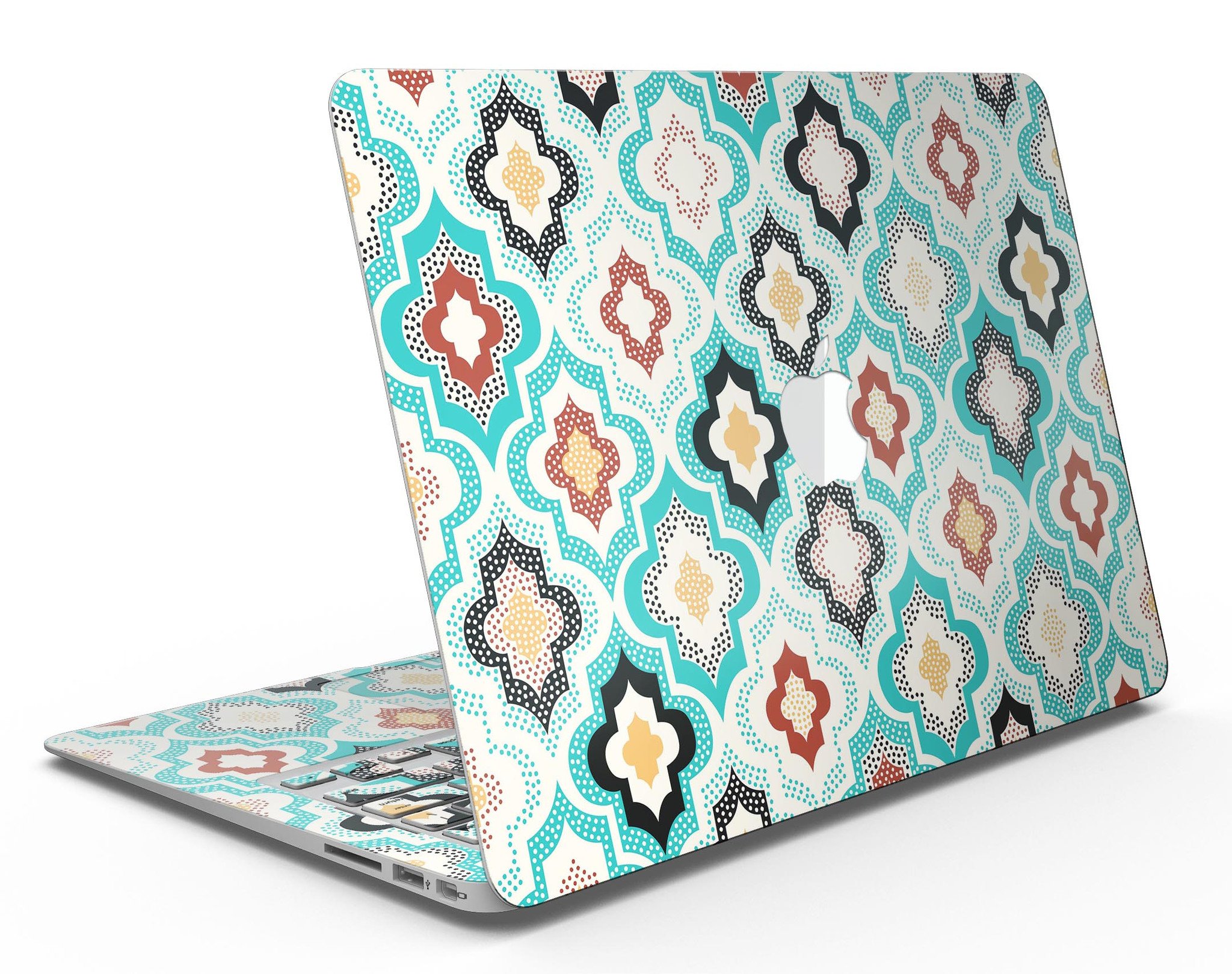 Dotted Moroccan pattern skin kit for MacBook Air, showcasing vibrant design and premium vinyl material.