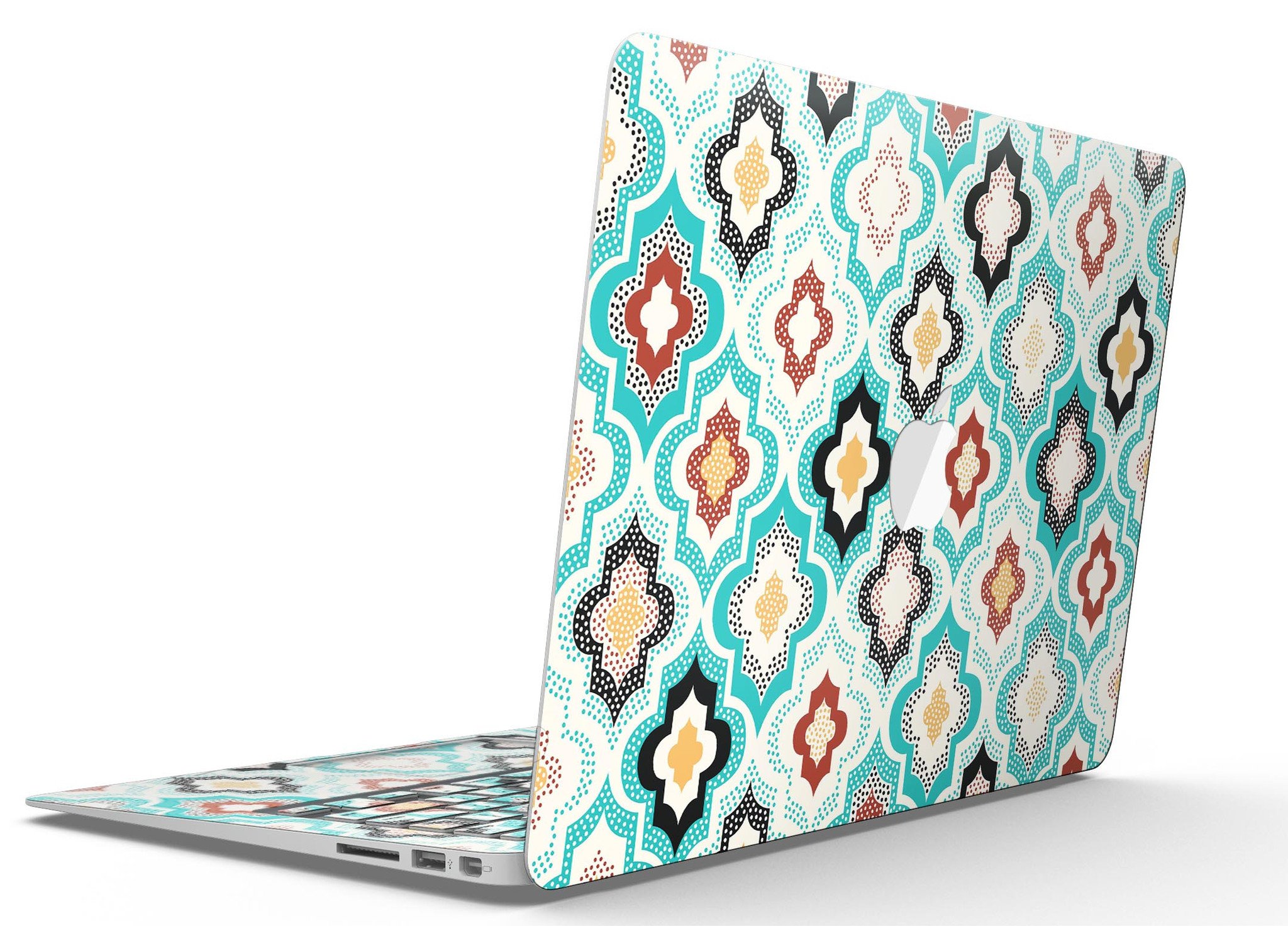 Dotted Moroccan pattern skin kit for MacBook Air, showcasing vibrant design and premium vinyl material.