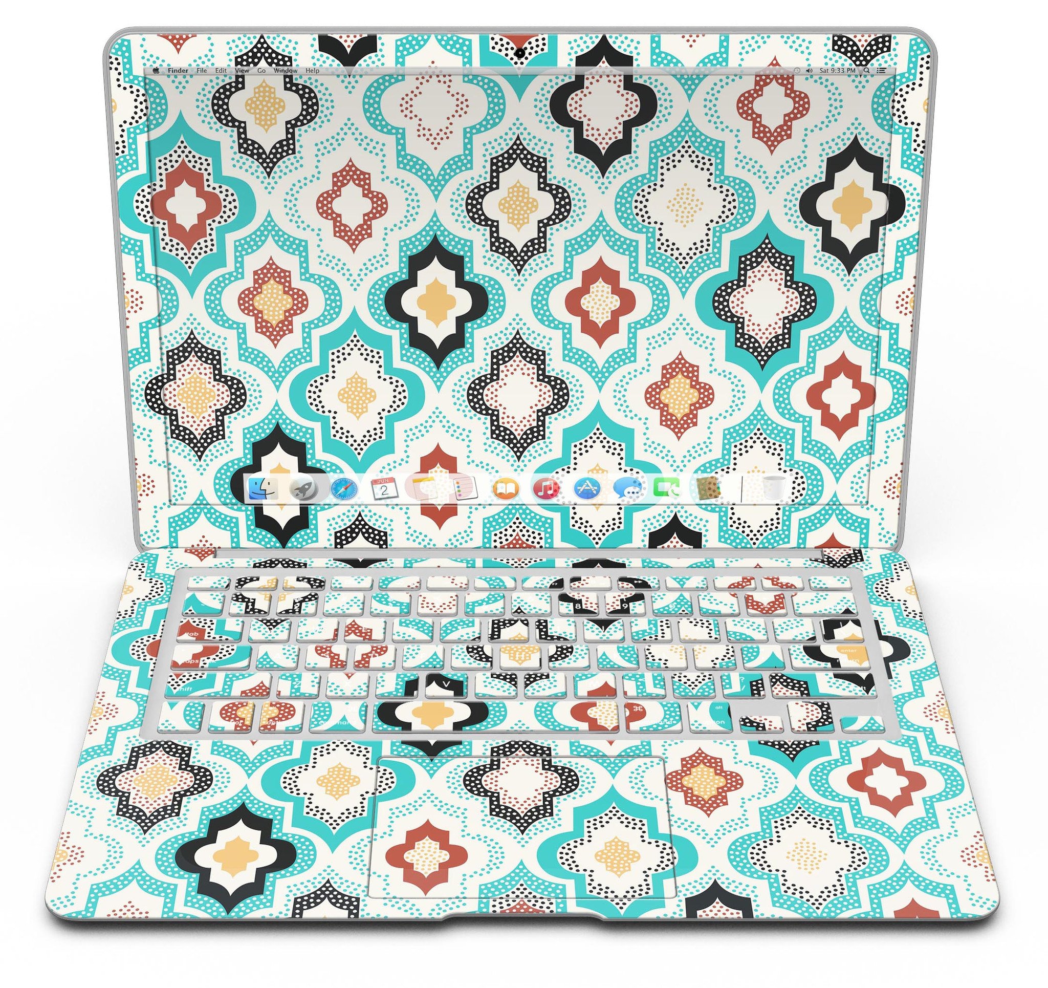 Dotted Moroccan pattern skin kit for MacBook Air, showcasing vibrant design and premium vinyl material.