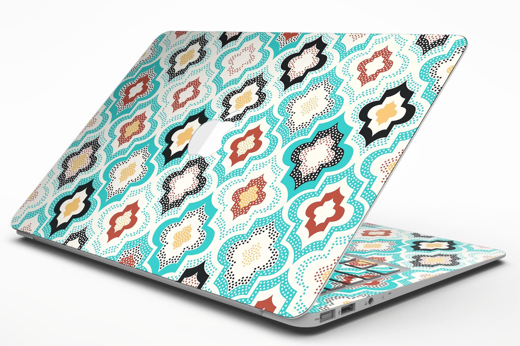 Dotted Moroccan pattern skin kit for MacBook Air, showcasing vibrant design and premium vinyl material.