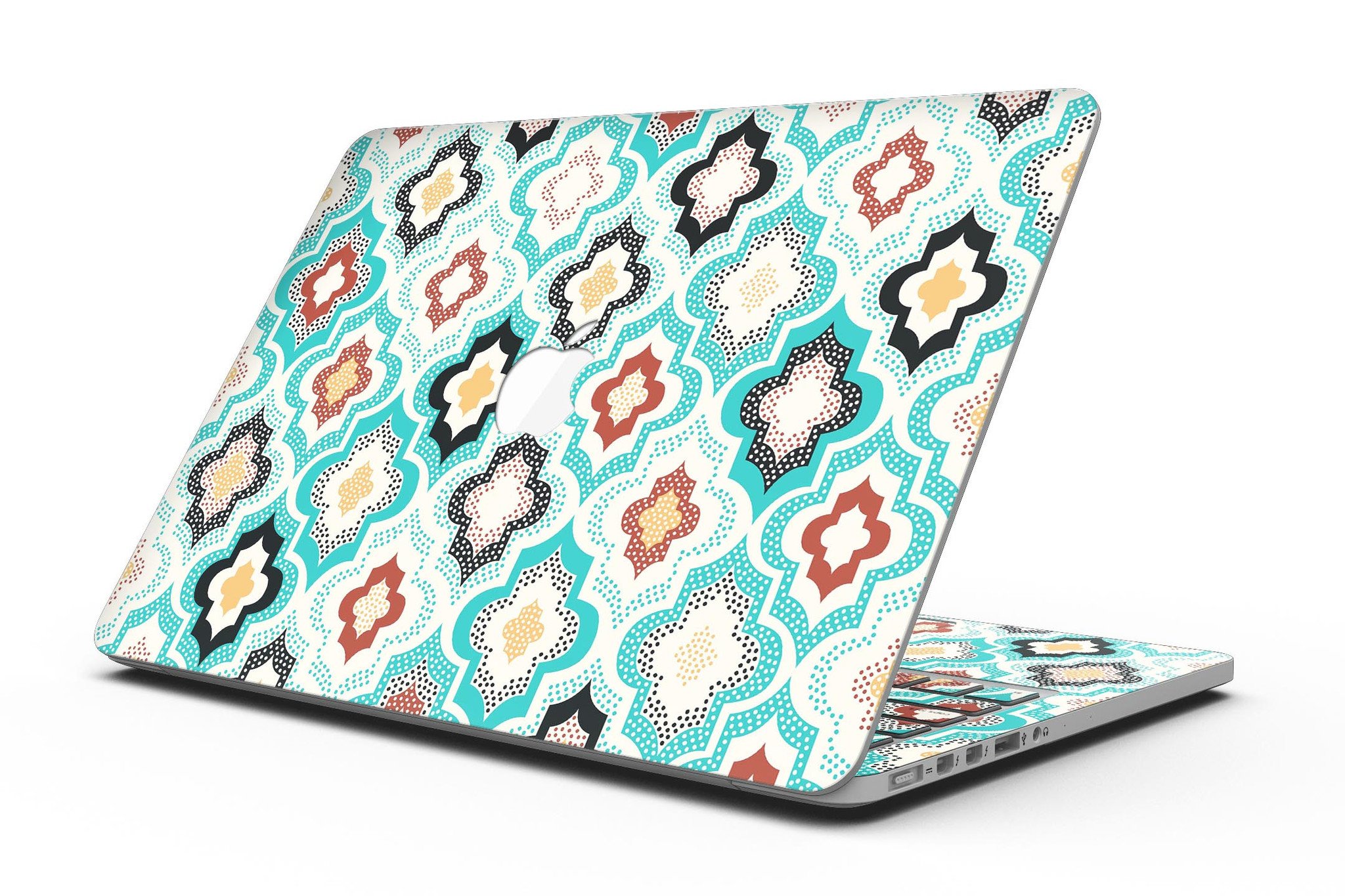 Dotted Moroccan pattern skin for MacBook Pro with Retina Display, showcasing vibrant colors and intricate design.