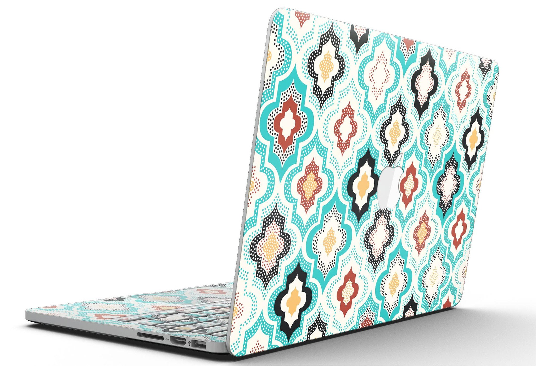 Dotted Moroccan pattern skin for MacBook Pro with Retina Display, showcasing vibrant colors and intricate design.