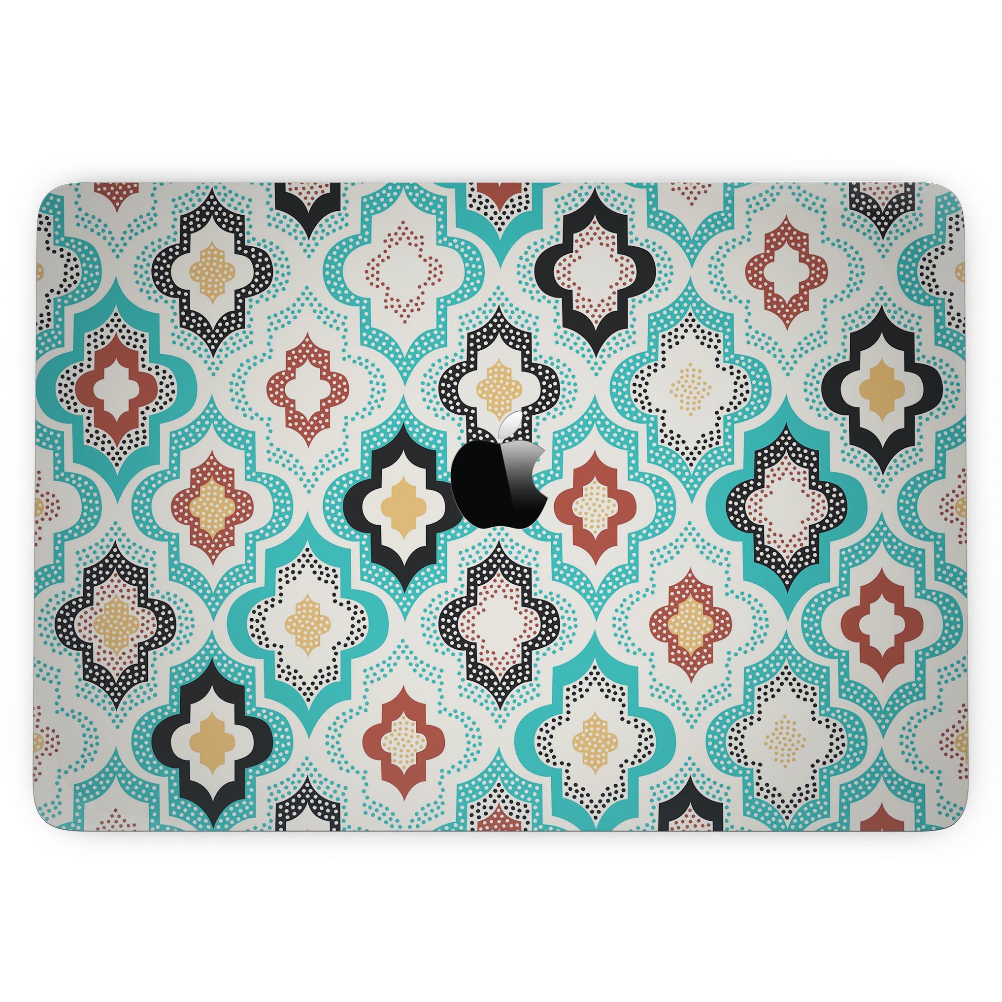 Dotted Moroccan pattern skin kit for MacBook Pro with Touch Bar, showcasing vibrant design and premium vinyl material.