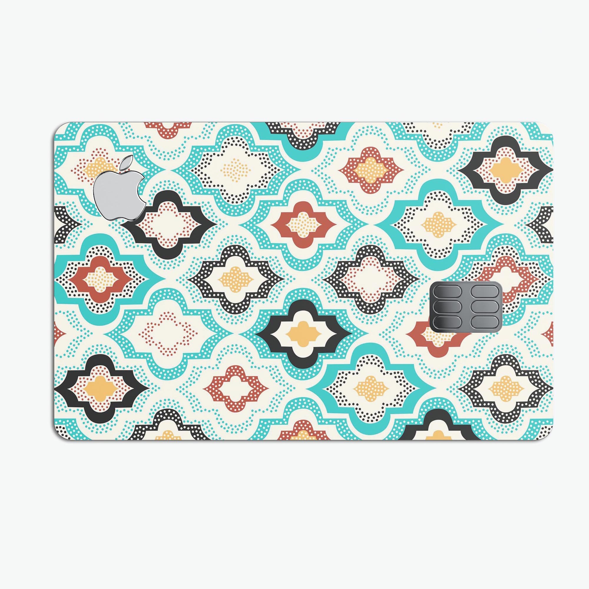 Dotted Moroccan pattern protective decal skin for Apple Card, showcasing vibrant design and premium quality.