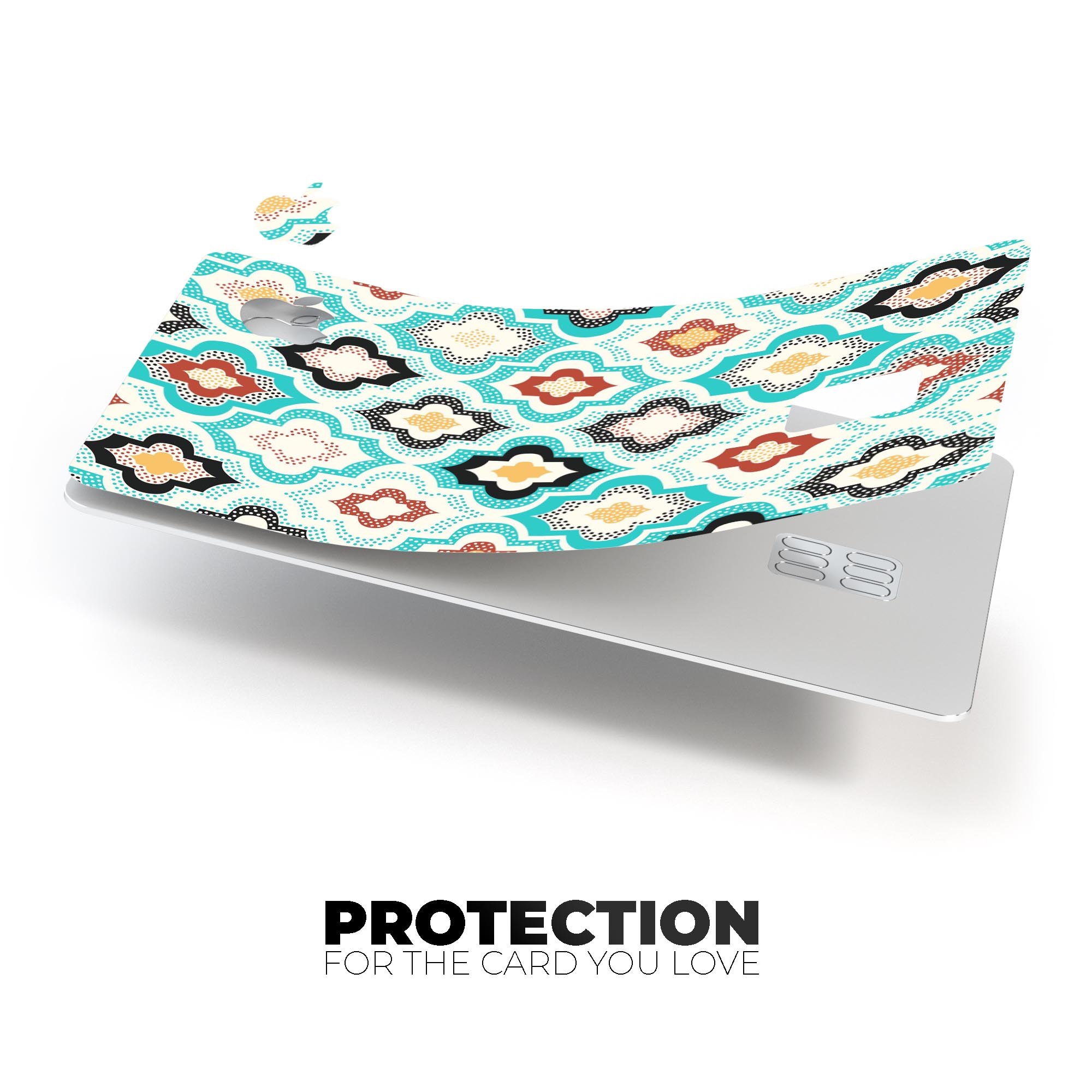 Dotted Moroccan pattern protective decal skin for Apple Card, showcasing vibrant design and premium quality.