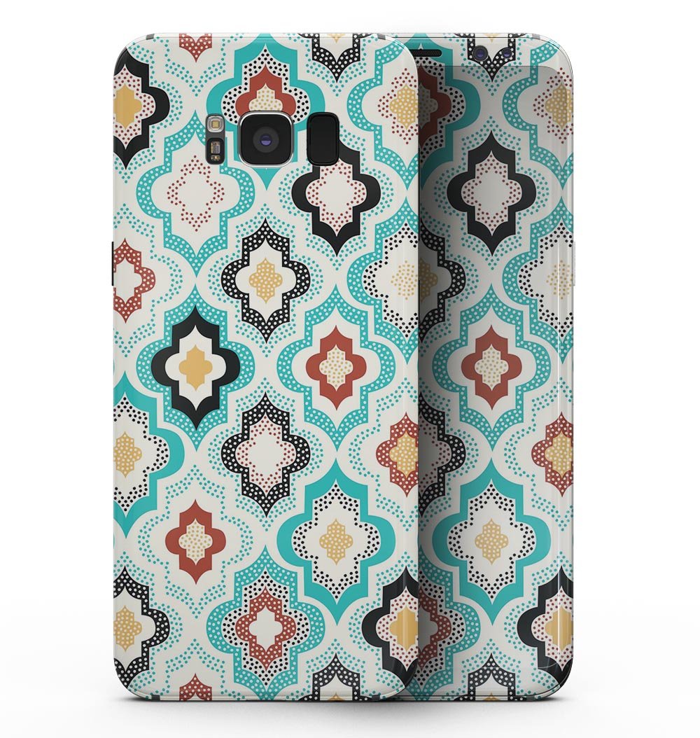 Samsung Galaxy S8 with Dotted Moroccan pattern skin, showcasing vibrant design and sleek fit.