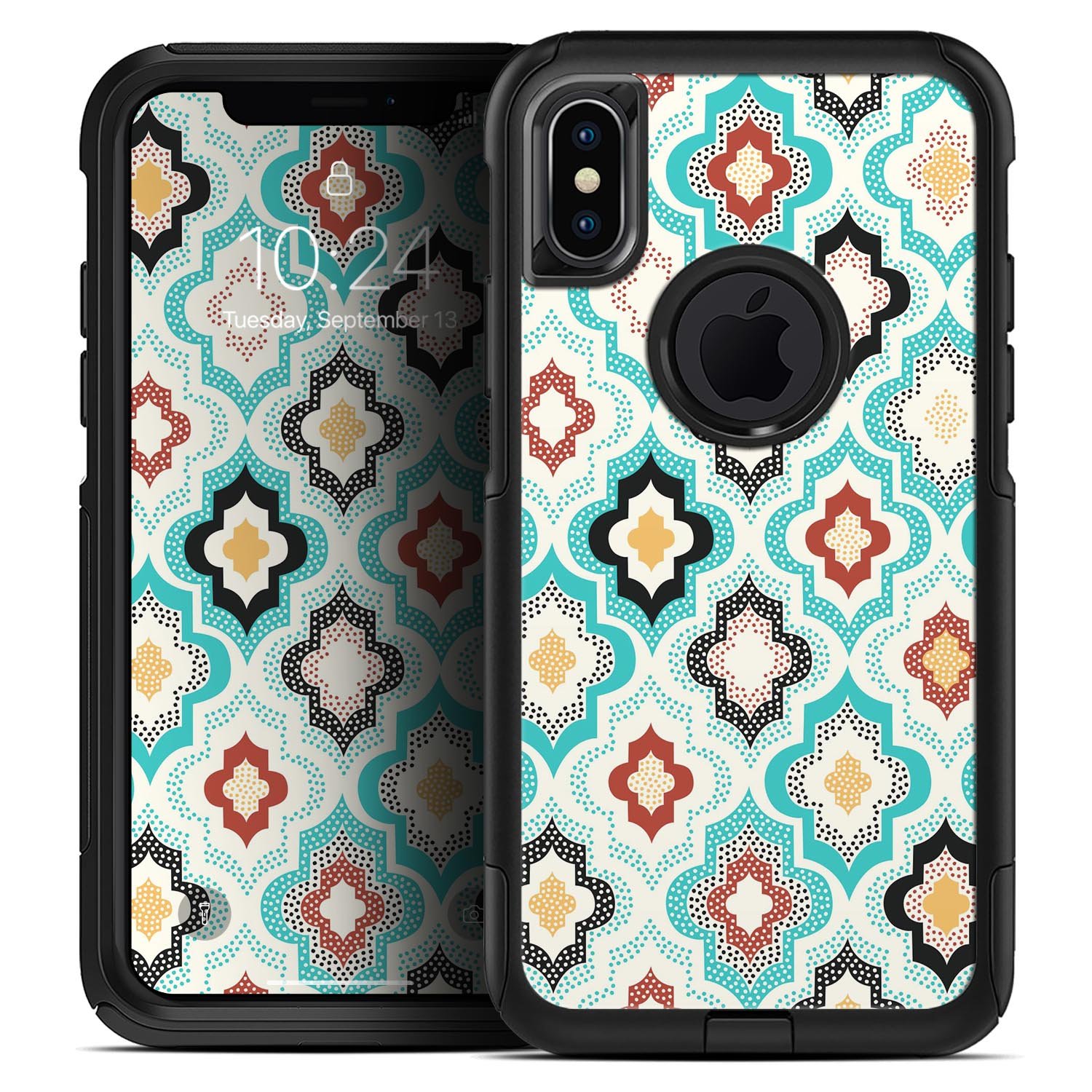 Dotted Moroccan pattern skin kit for iPhone OtterBox cases, showcasing intricate design and premium quality materials.