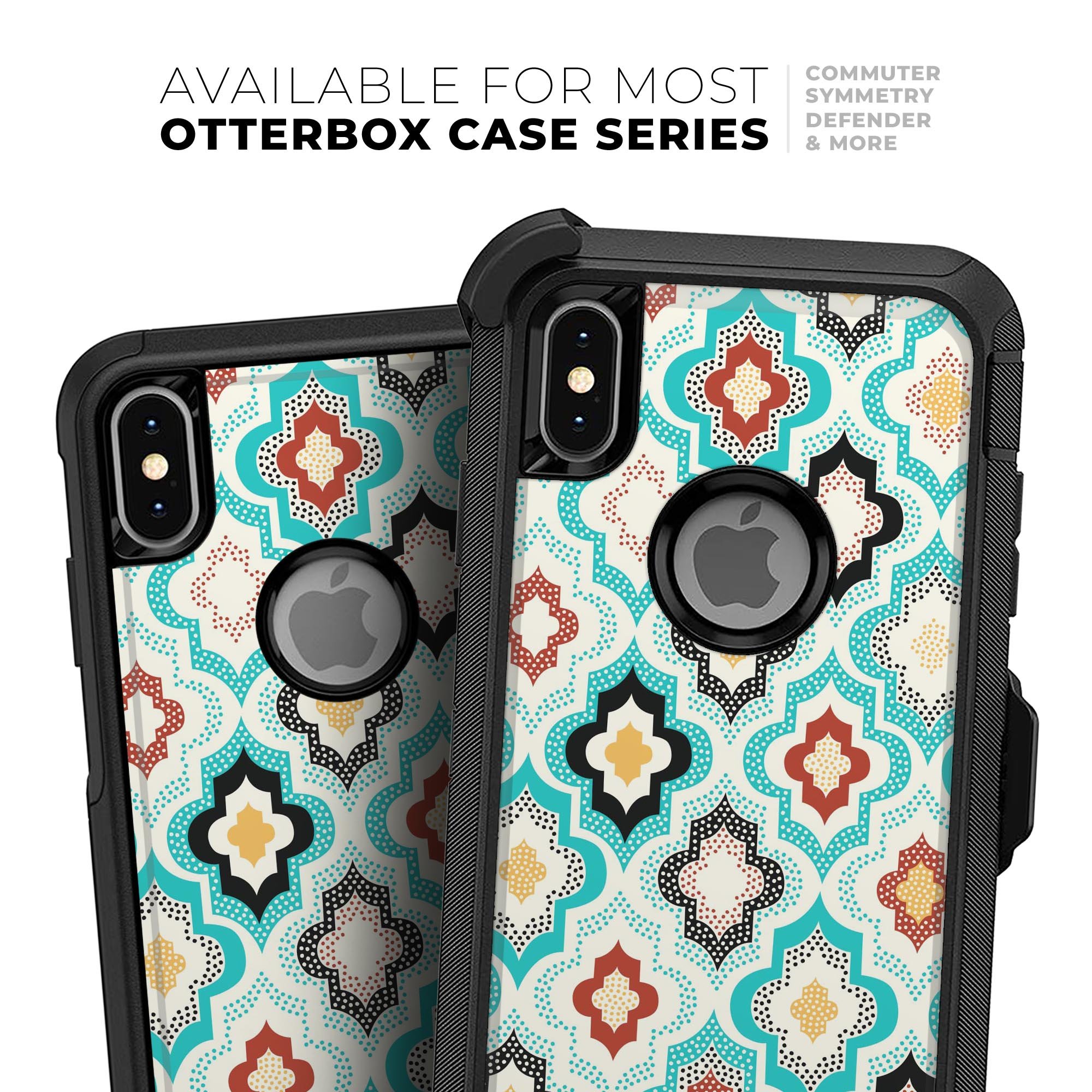 Dotted Moroccan pattern skin kit for iPhone OtterBox cases, showcasing intricate design and premium quality materials.