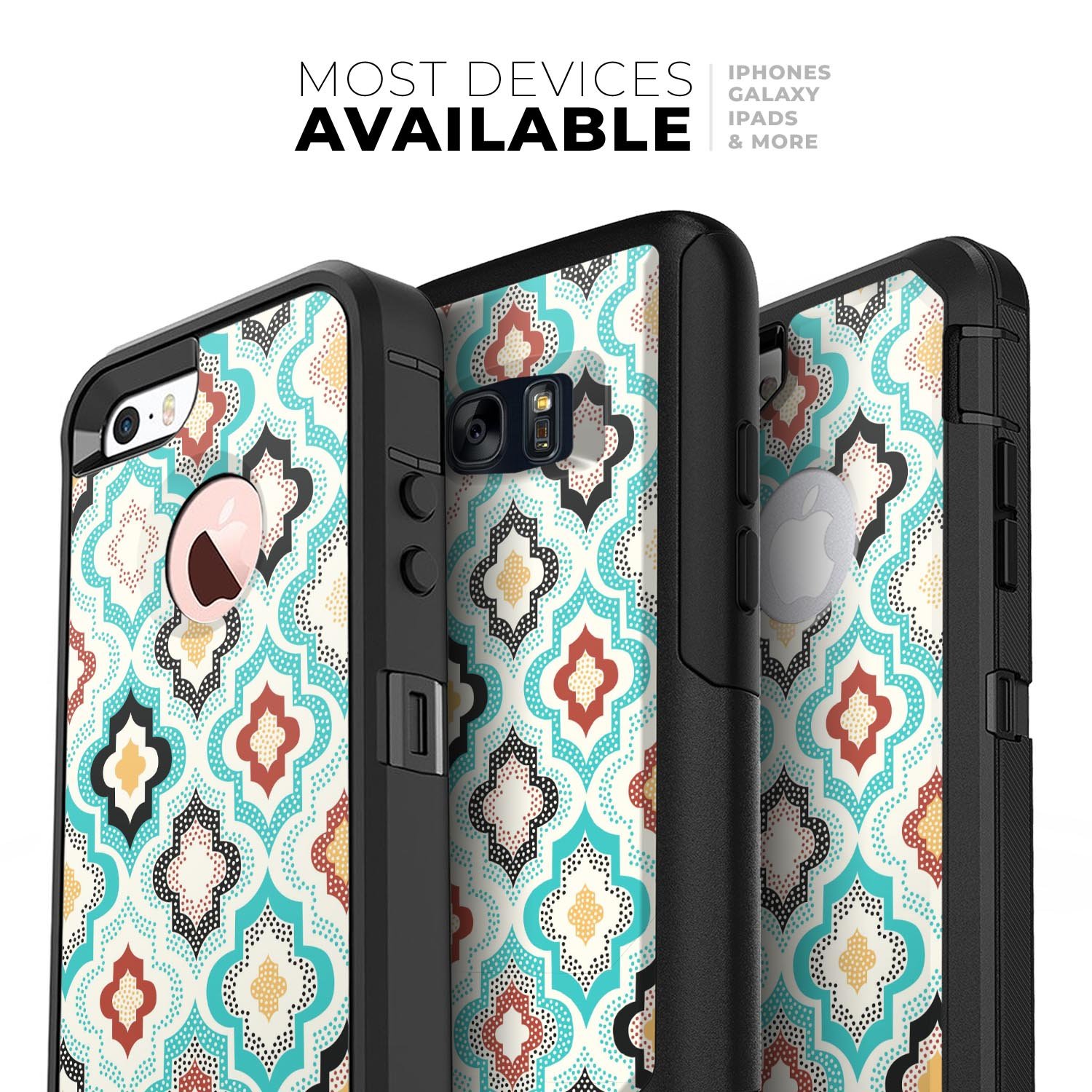 Dotted Moroccan pattern skin kit for iPhone OtterBox cases, showcasing intricate design and premium quality materials.