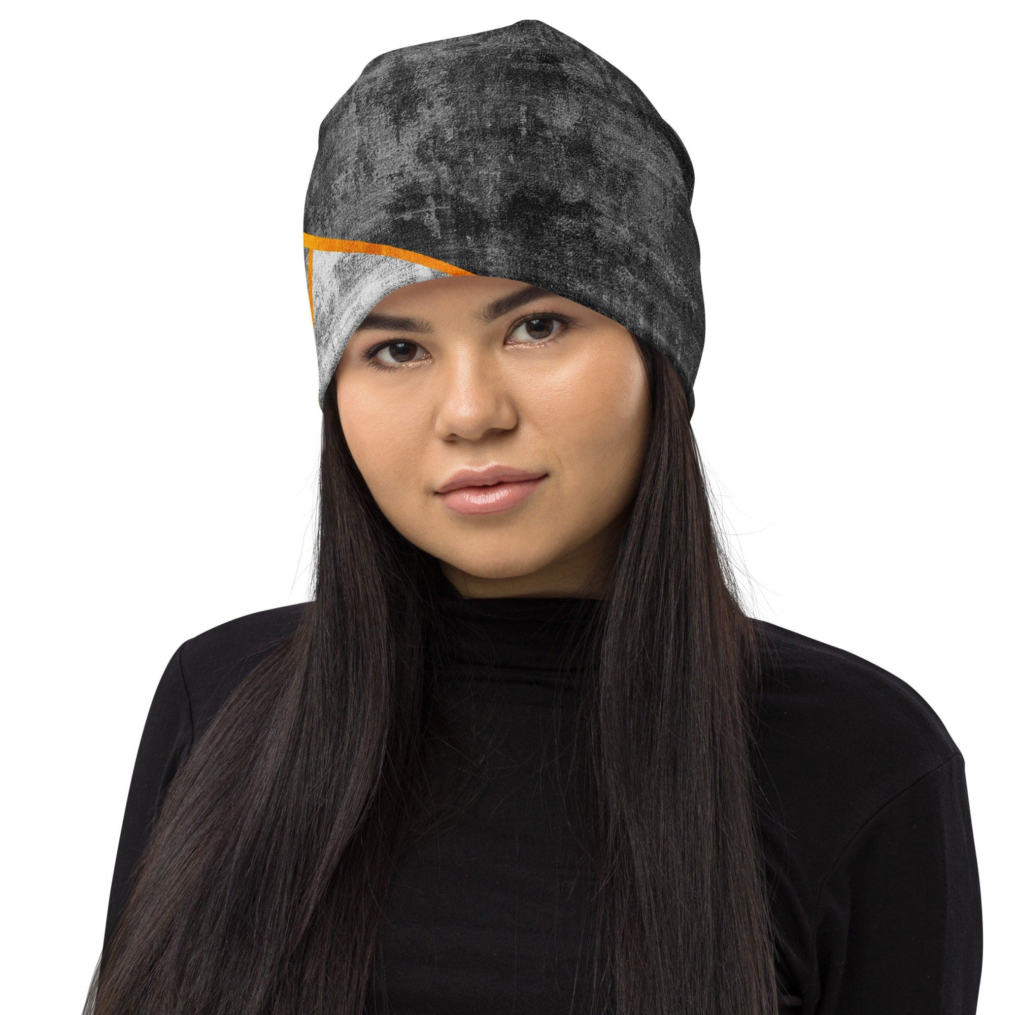 A cozy double-layered beanie hat in blue and grey design, showcasing its soft fabric and stylish appearance, perfect for winter wear.