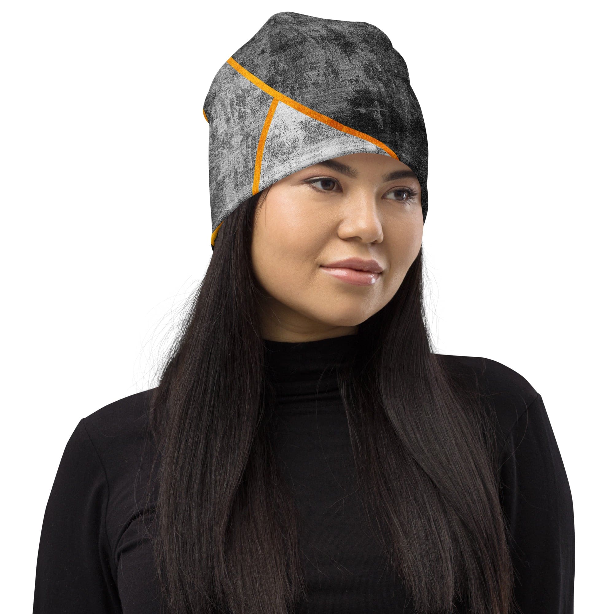 A cozy double-layered beanie hat in blue and grey design, showcasing its soft fabric and stylish appearance, perfect for winter wear.