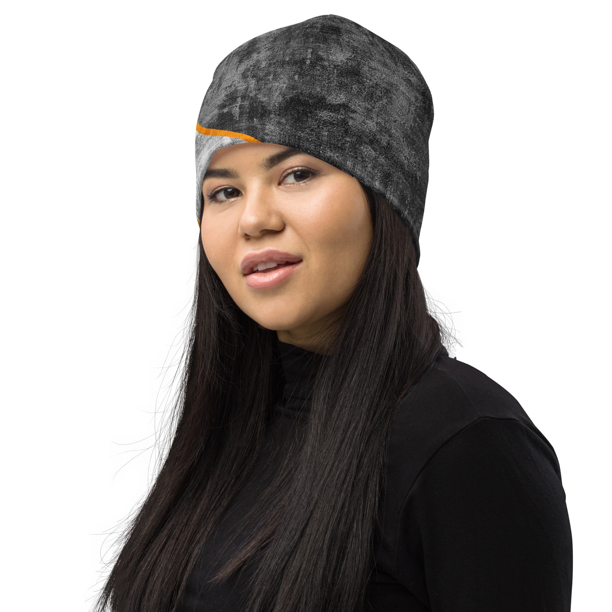 A cozy double-layered beanie hat in blue and grey design, showcasing its soft fabric and stylish appearance, perfect for winter wear.