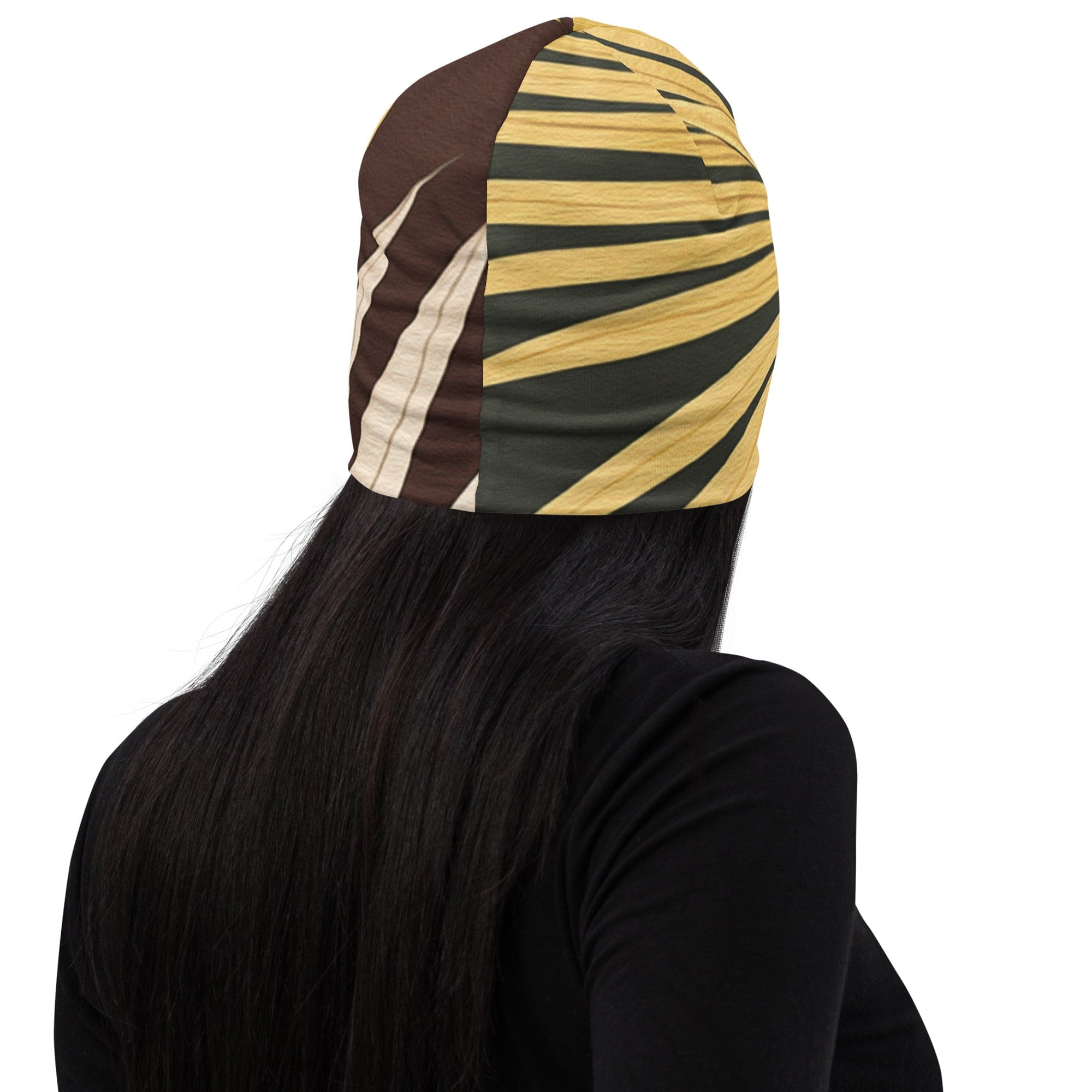 Double-layered beanie hat featuring a palm tree leaves pattern, designed for warmth and style.