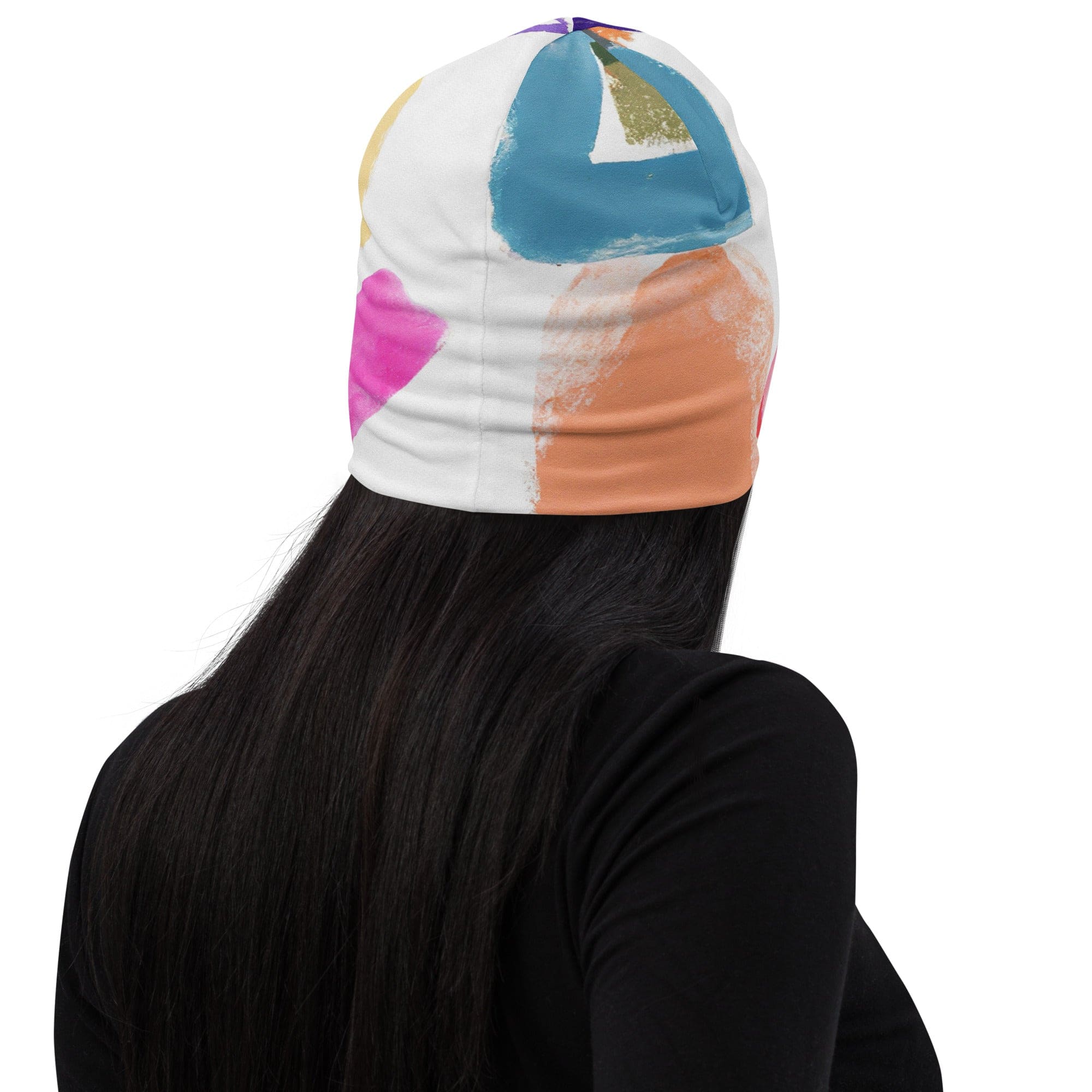 Double-layered beanie hat featuring a stylish pastel pattern, perfect for winter and spring wear.