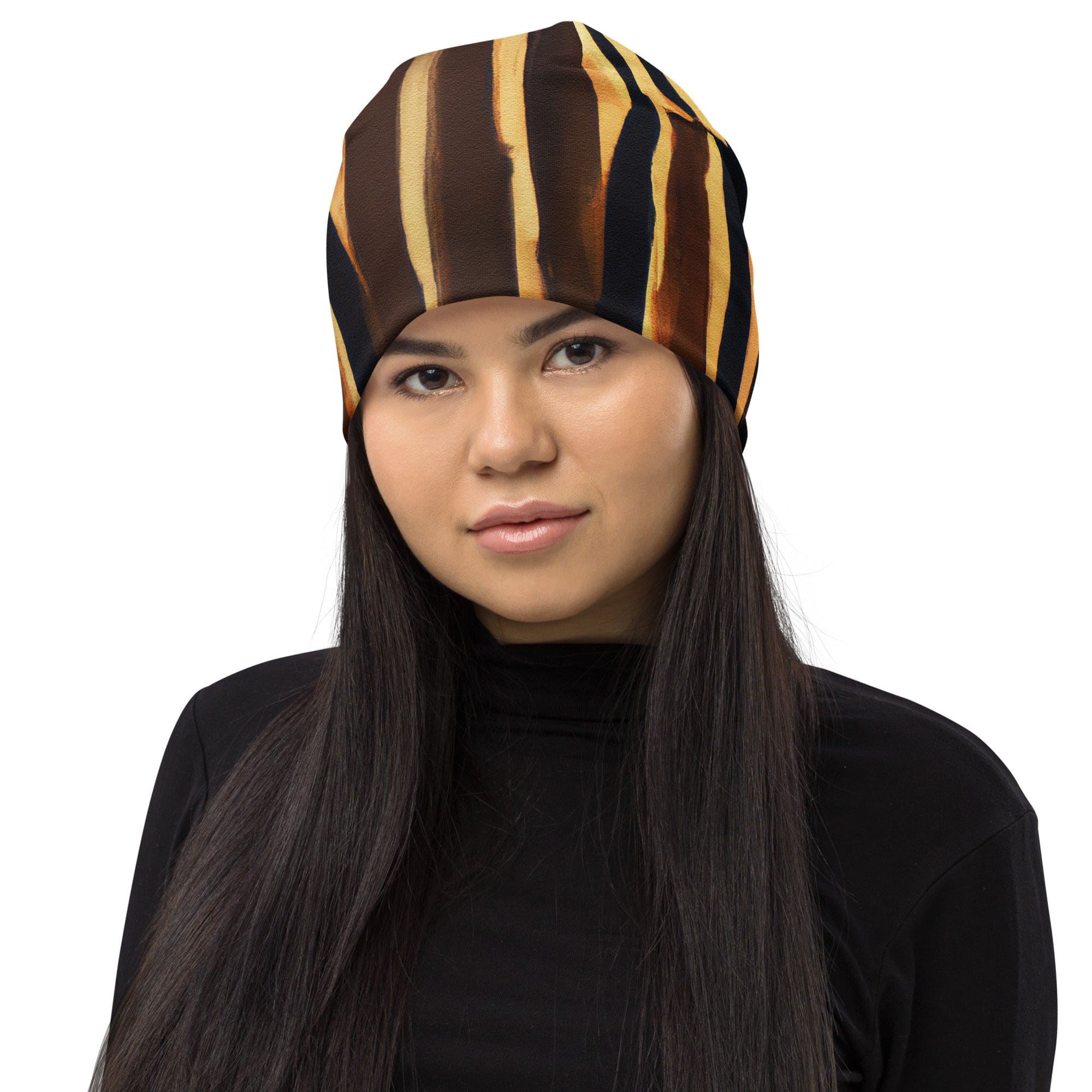 Double-layered beanie hat featuring a unique Zorse Lines Print, showcasing its stylish design and soft fabric.