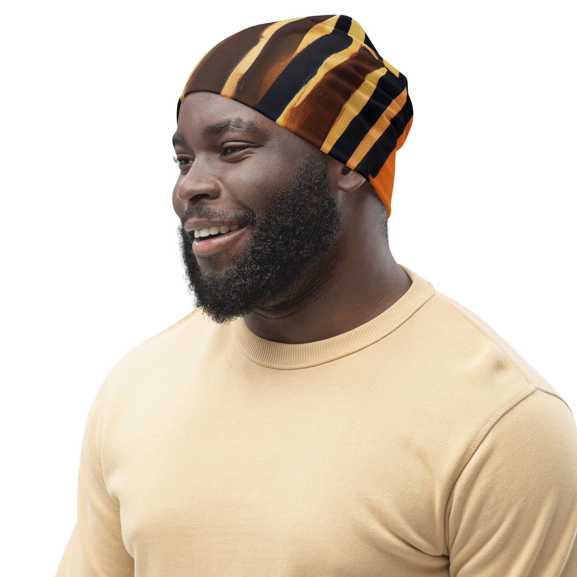 Double-layered beanie hat with Zorse Lines Print, showcasing a stylish design perfect for winter and all seasons.